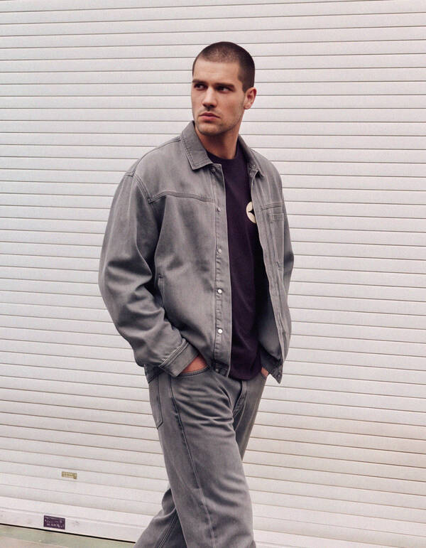Relaxed Washed Denim Overshirt Grau SHOEBY MEN