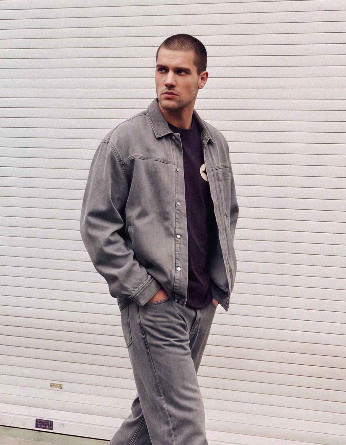 Relaxed Washed Denim Overshirt Grau SHOEBY MEN