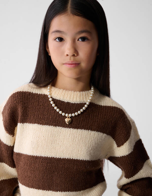 Gestreifte Strickpullover Braun/Ecru SHOEBY GIRLS
