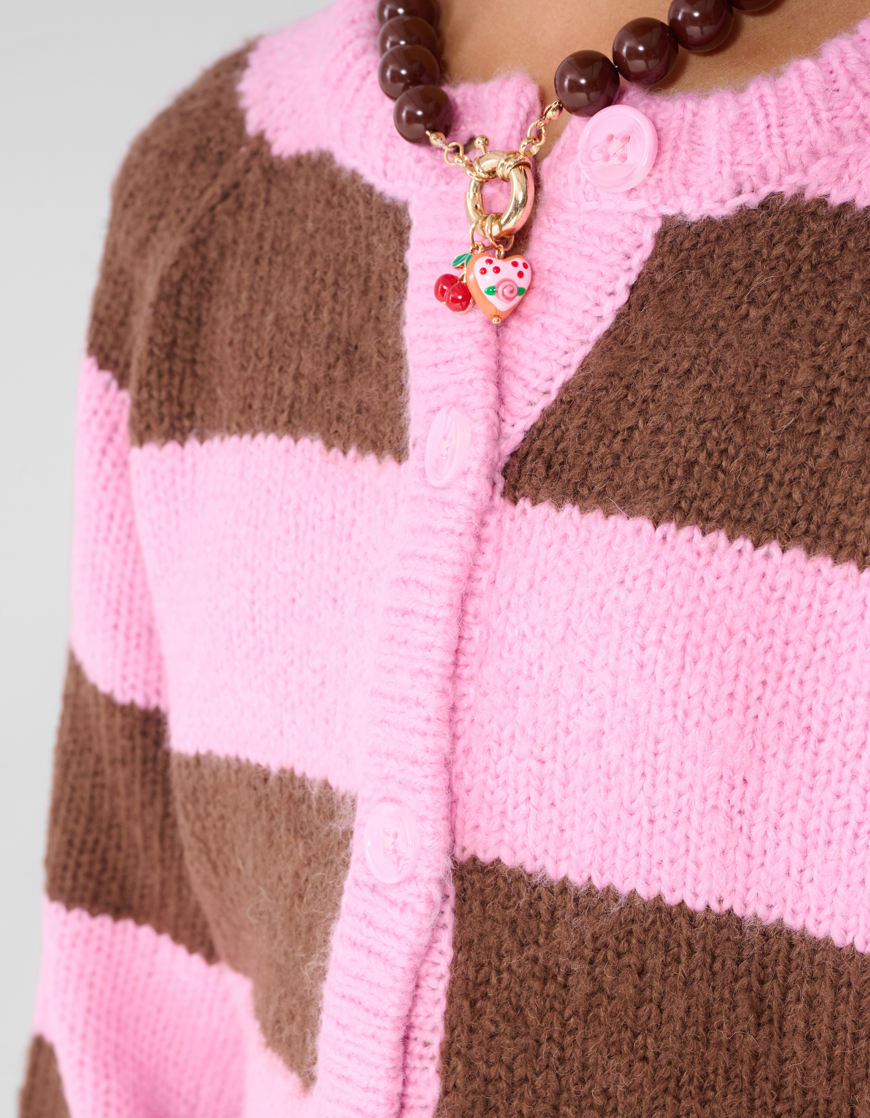 Oversized Gestreifte Cardigan Rosa/Braun SHOEBY GIRLS
