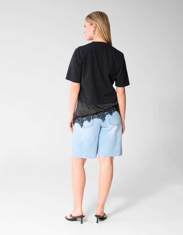 Kanten Satinen T-Shirt Schwarz SHOEBY WOMEN
