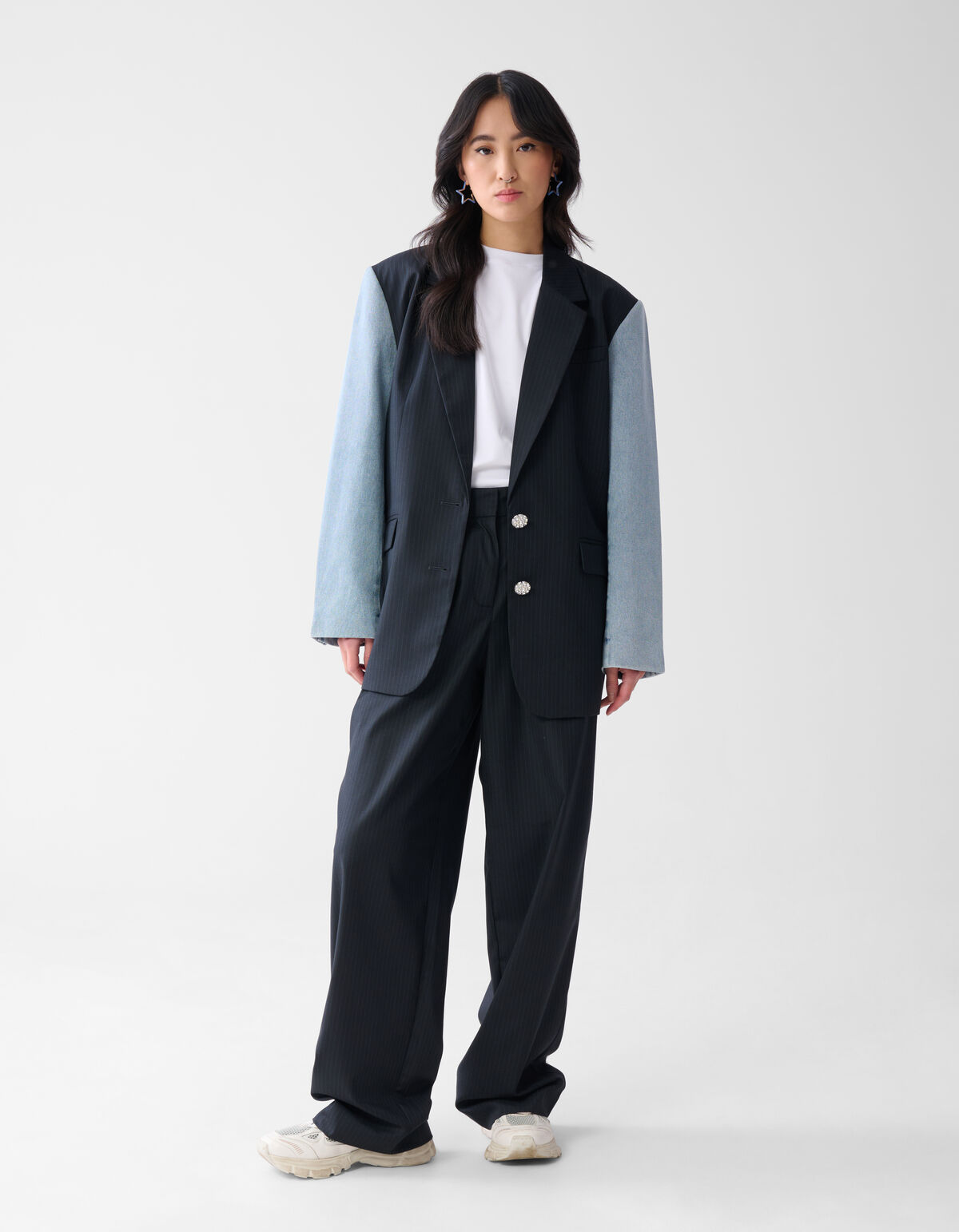 Blazer mit Nadelstreifen und Denim-Ärmeln Dunkelbl SHOEBY WOMEN