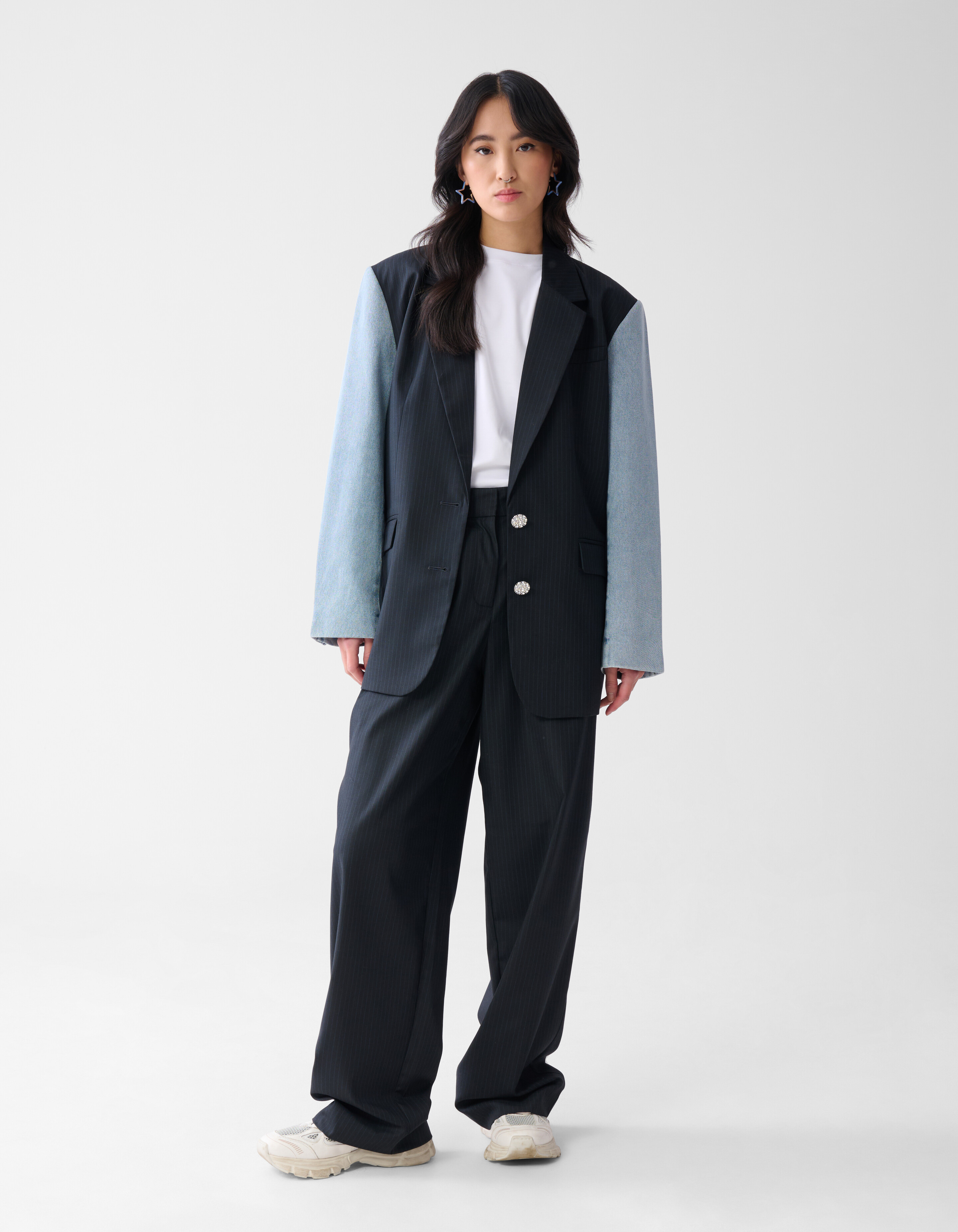 Blazer mit Nadelstreifen und Denim-Ärmeln Dunkelbl SHOEBY WOMEN