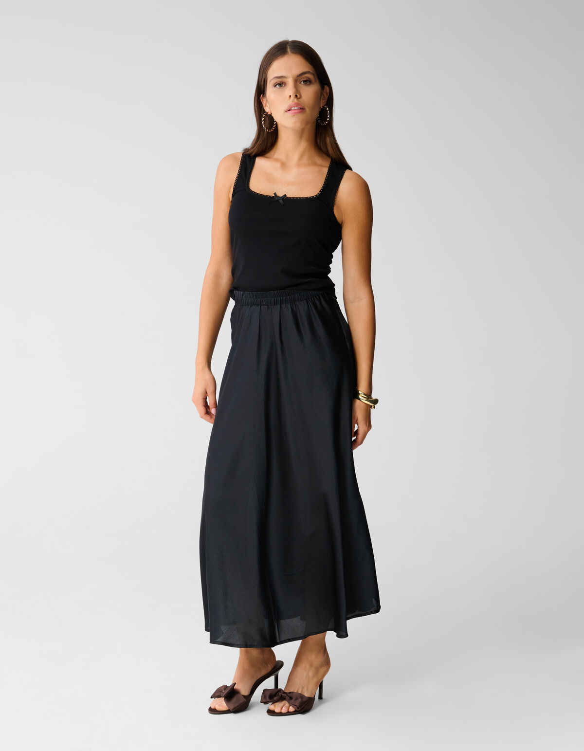 Satinstoff Maxi Rock Schwarz SHOEBY WOMEN