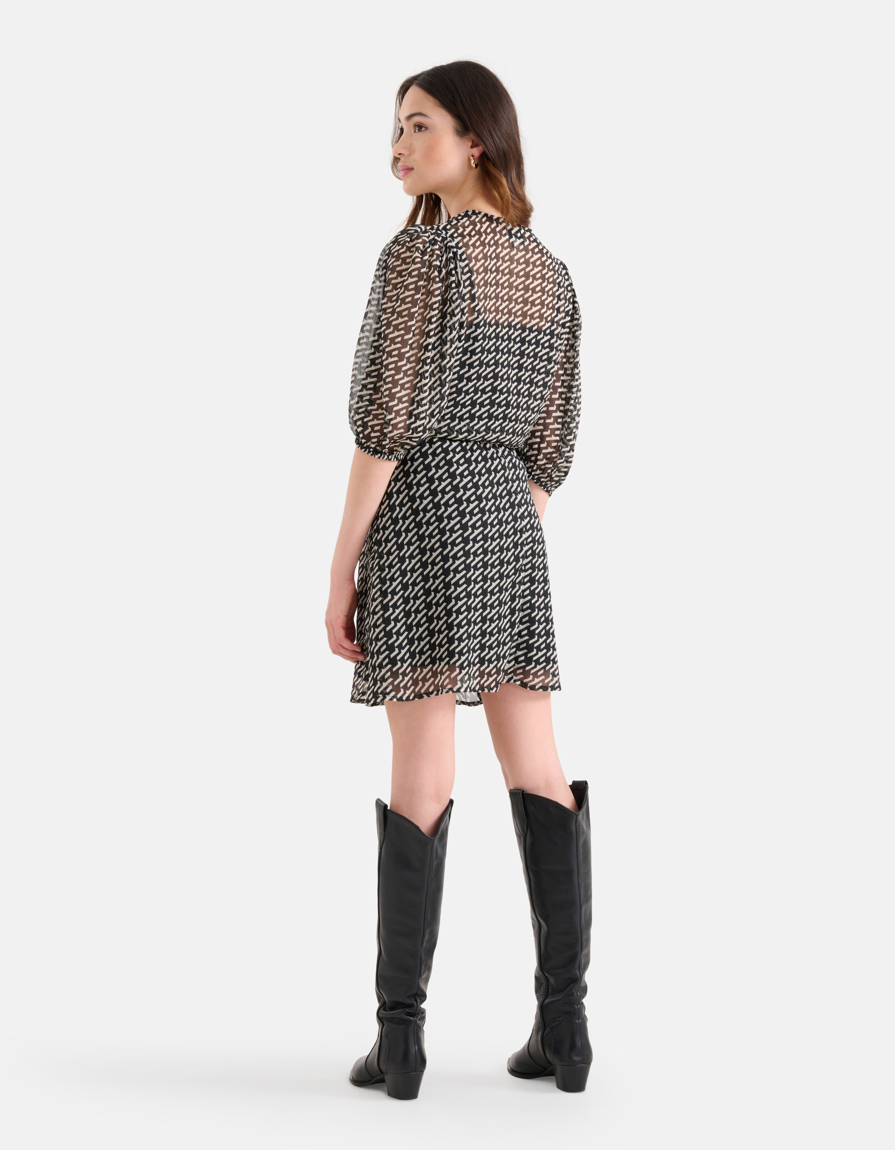 Grafisches Chiffonkleid Schwarz/Weiß SHOEBY WOMEN