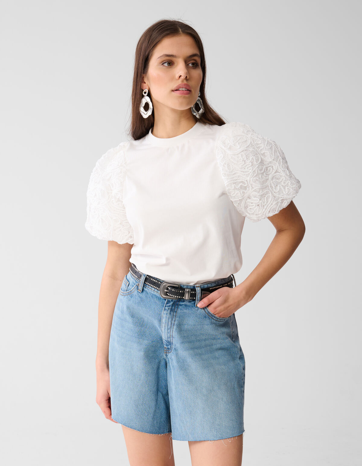 T-shirt mit Puff-Stickerei Wei&szlig; SHOEBY WOMEN