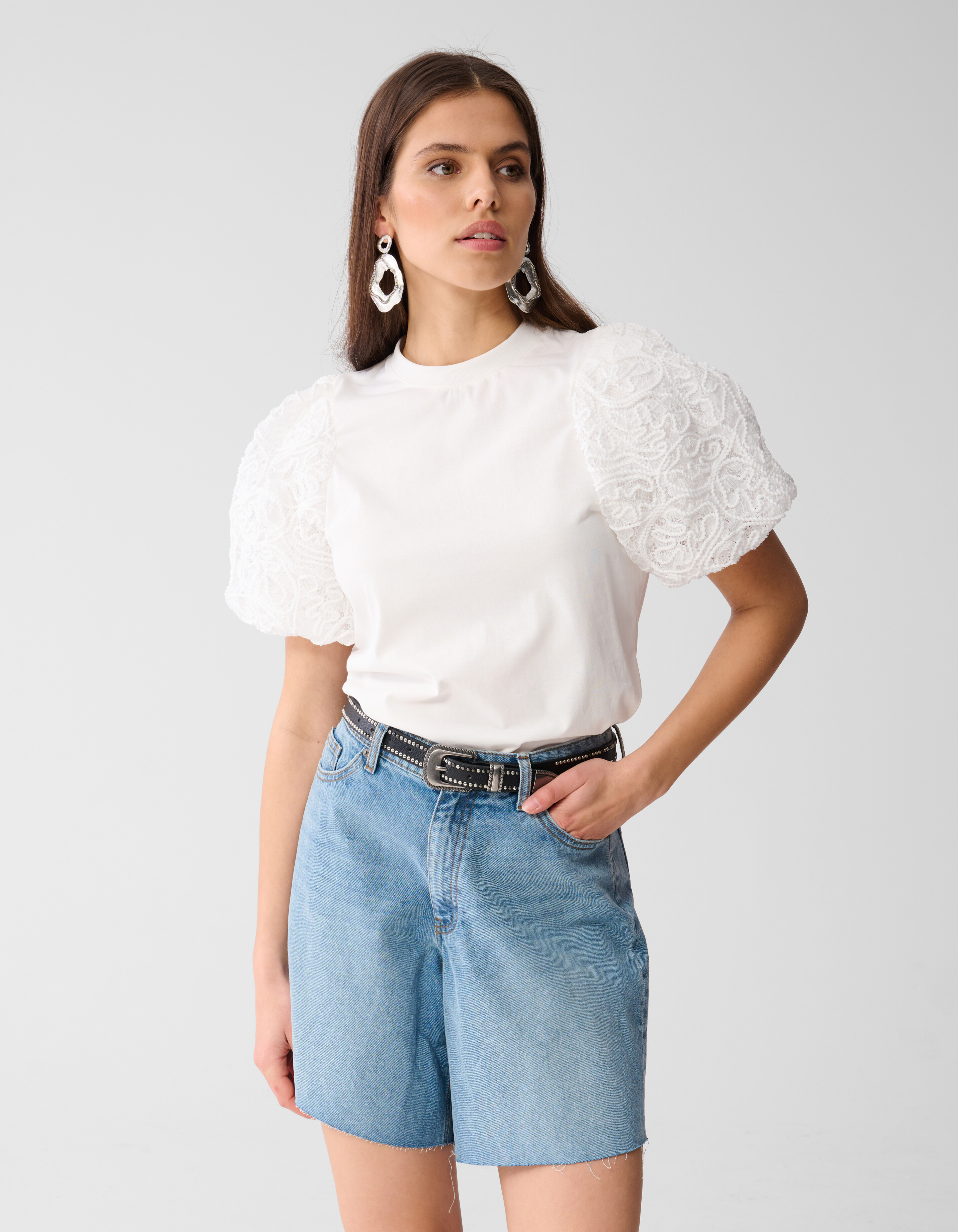 T-shirt mit Puff-Stickerei Weiß SHOEBY WOMEN