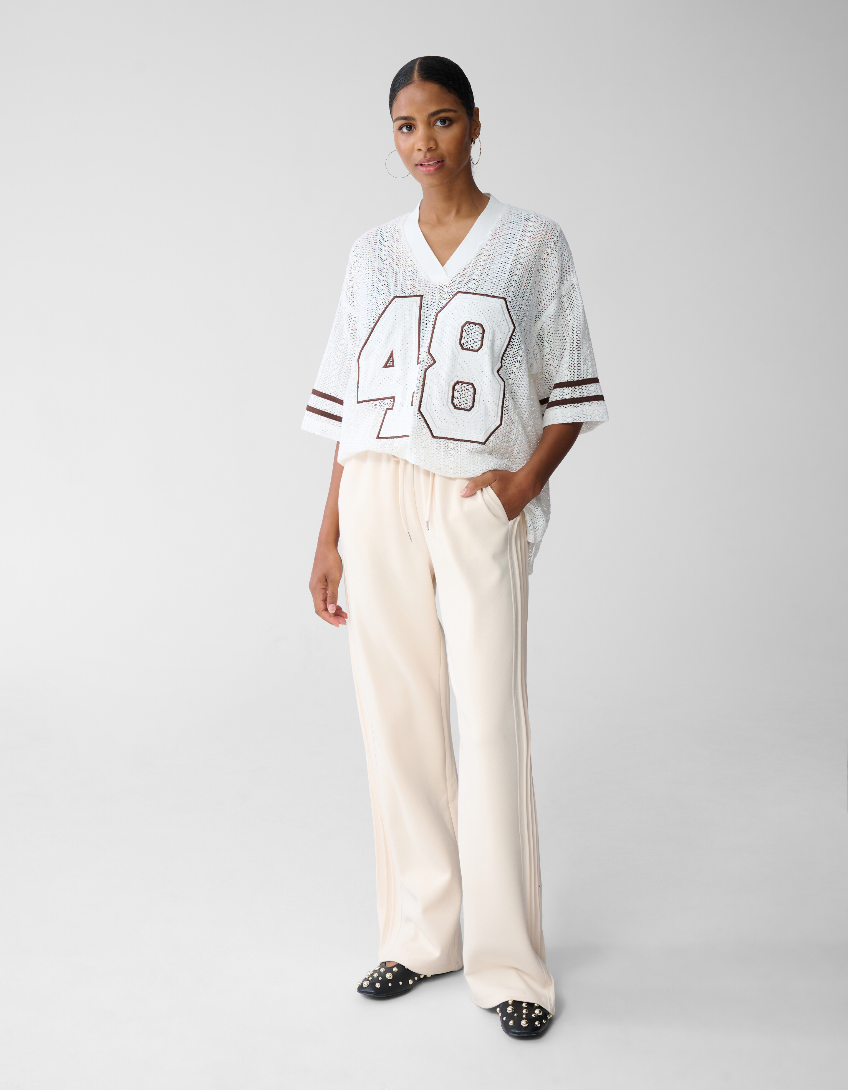 Übergrößen-Baseball-T-Shirt Gebrochenes Weiß Von F SHOEBY WOMEN