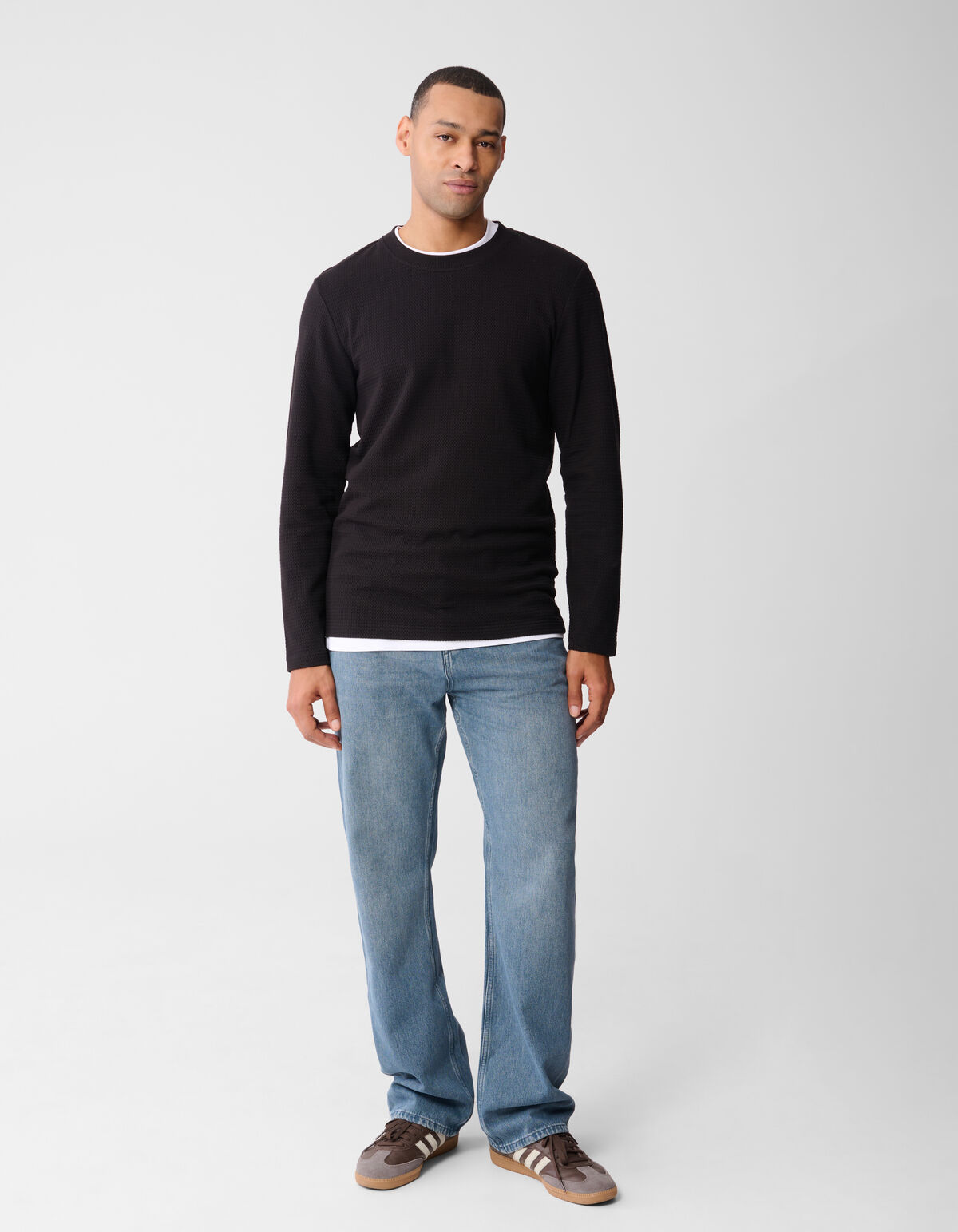 Structure Langarm T-Shirt Dunkelbraun SHOEBY MEN