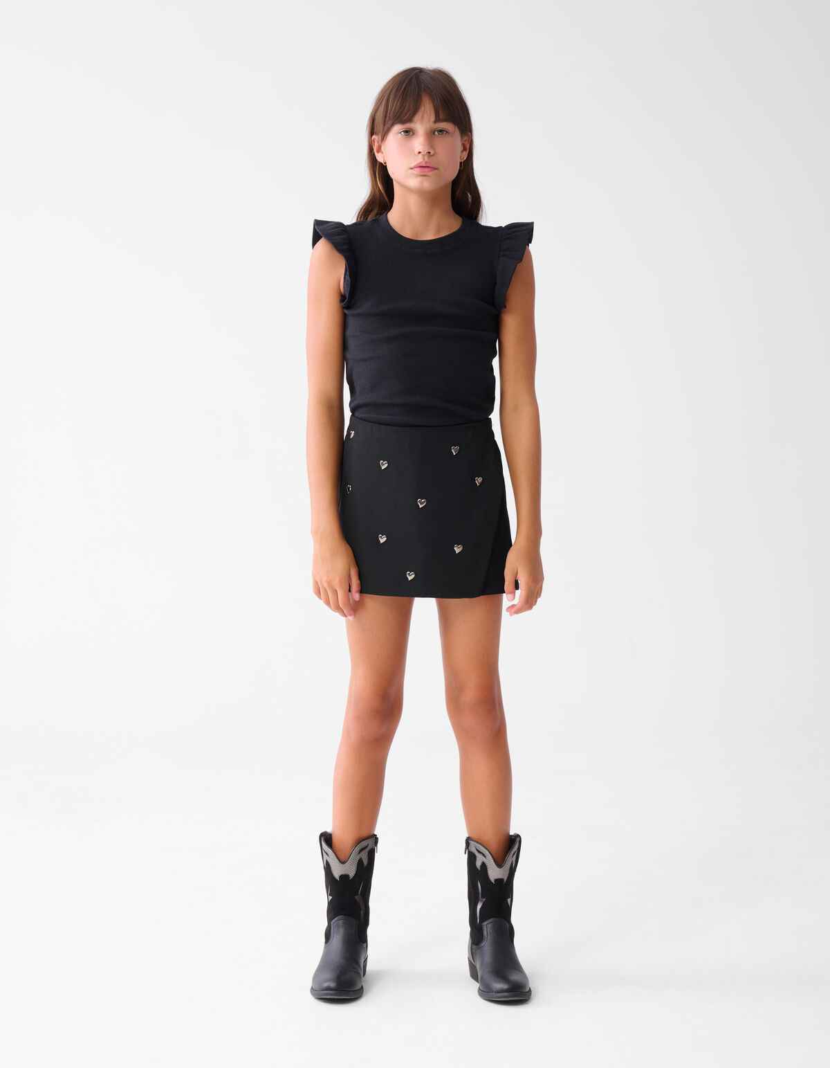 Ruffle Rib Top Schwarz SHOEBY GIRLS