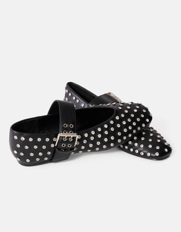 Strass-Nieten Ballerinas Schwarz SCHOENEN SHOEBY