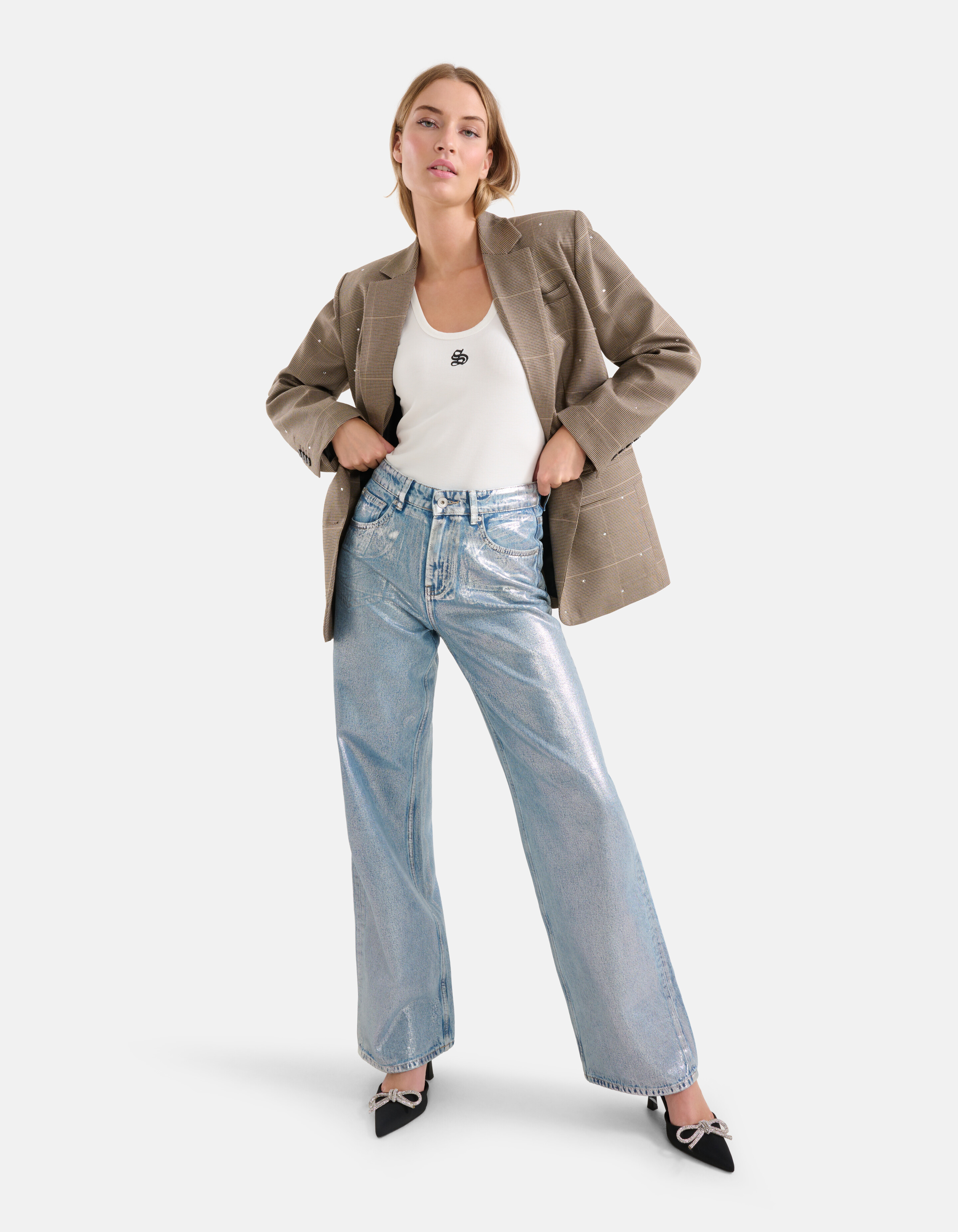 Metallic Jeans mit weitem Bein Silber L33 SHOEBY WOMEN