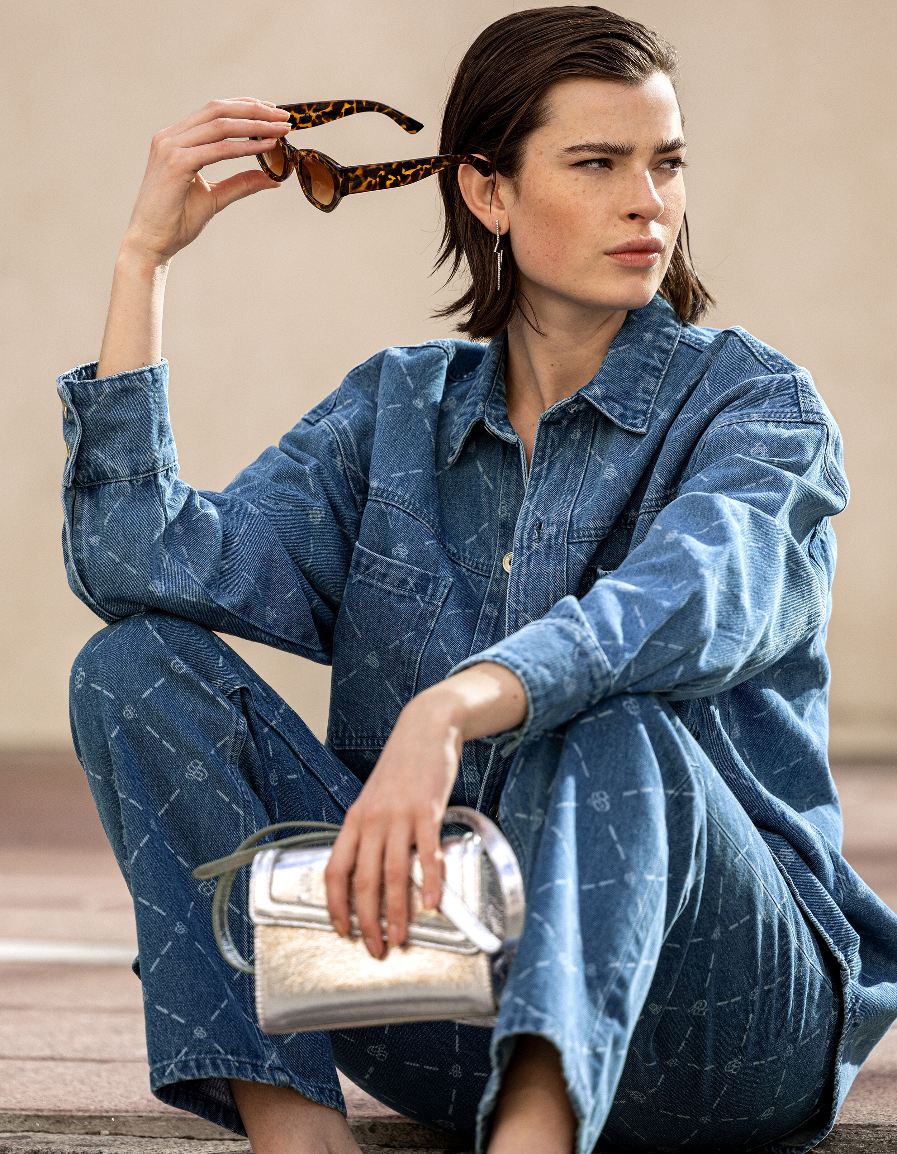 Bedruckte Denim-Bluse Blau SHOEBY WOMEN