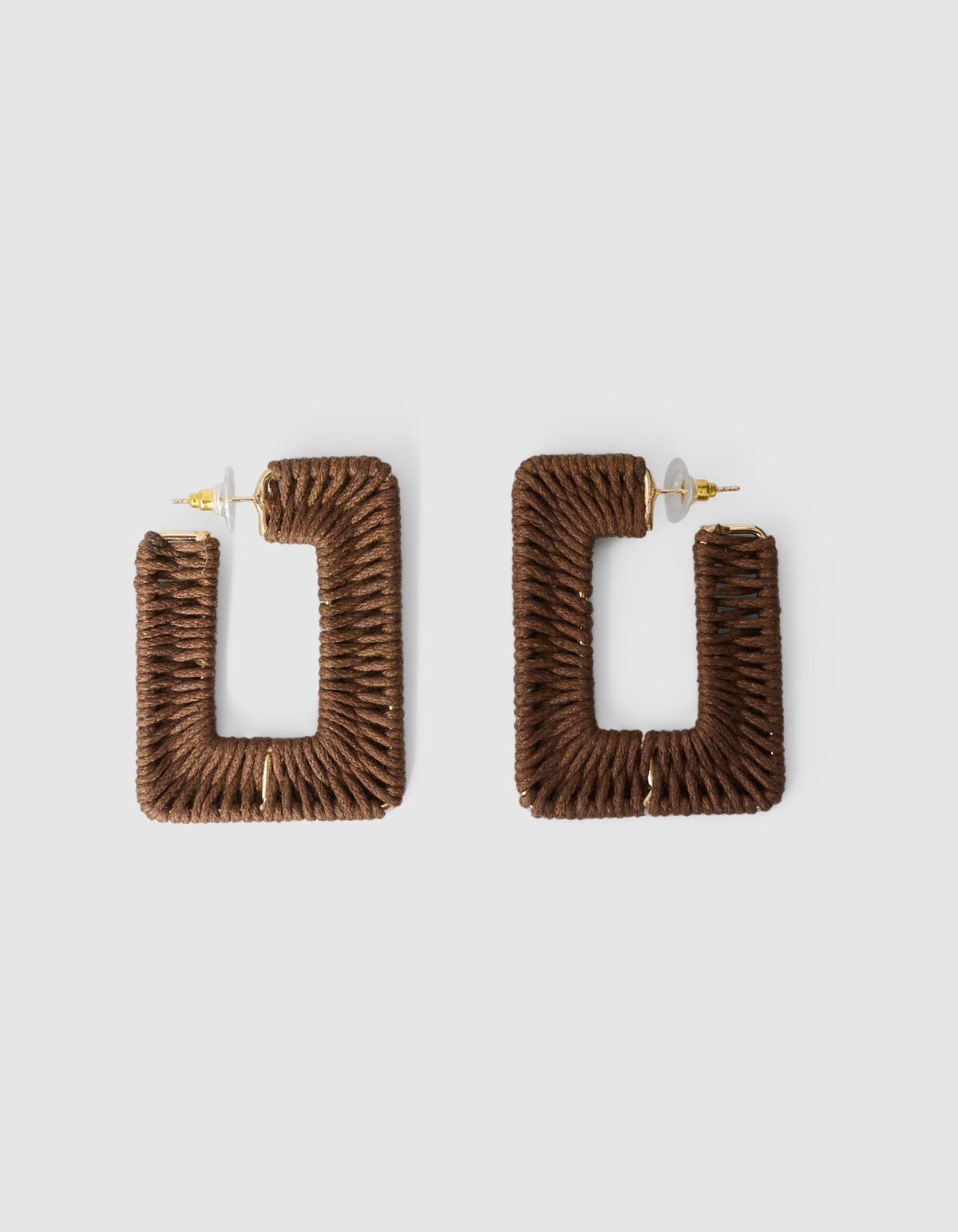 Quadratische Raffia-Ohrringe Dunkelbraun SHOEBY ACCESSOIRES