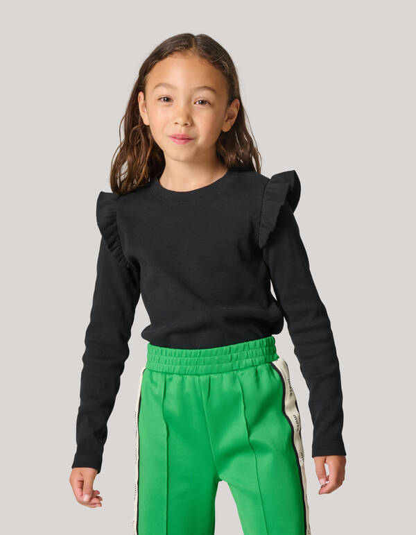 Langärmeliges Top mit Rüschenbesatz Schwarz SHOEBY GIRLS