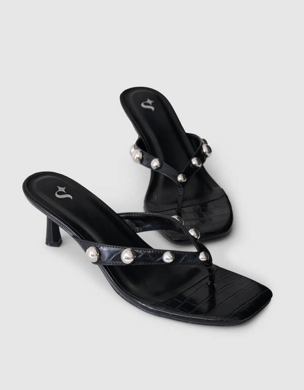 Nieten Slipper Abs&auml;tze Schwarz SHOEBY SHOES