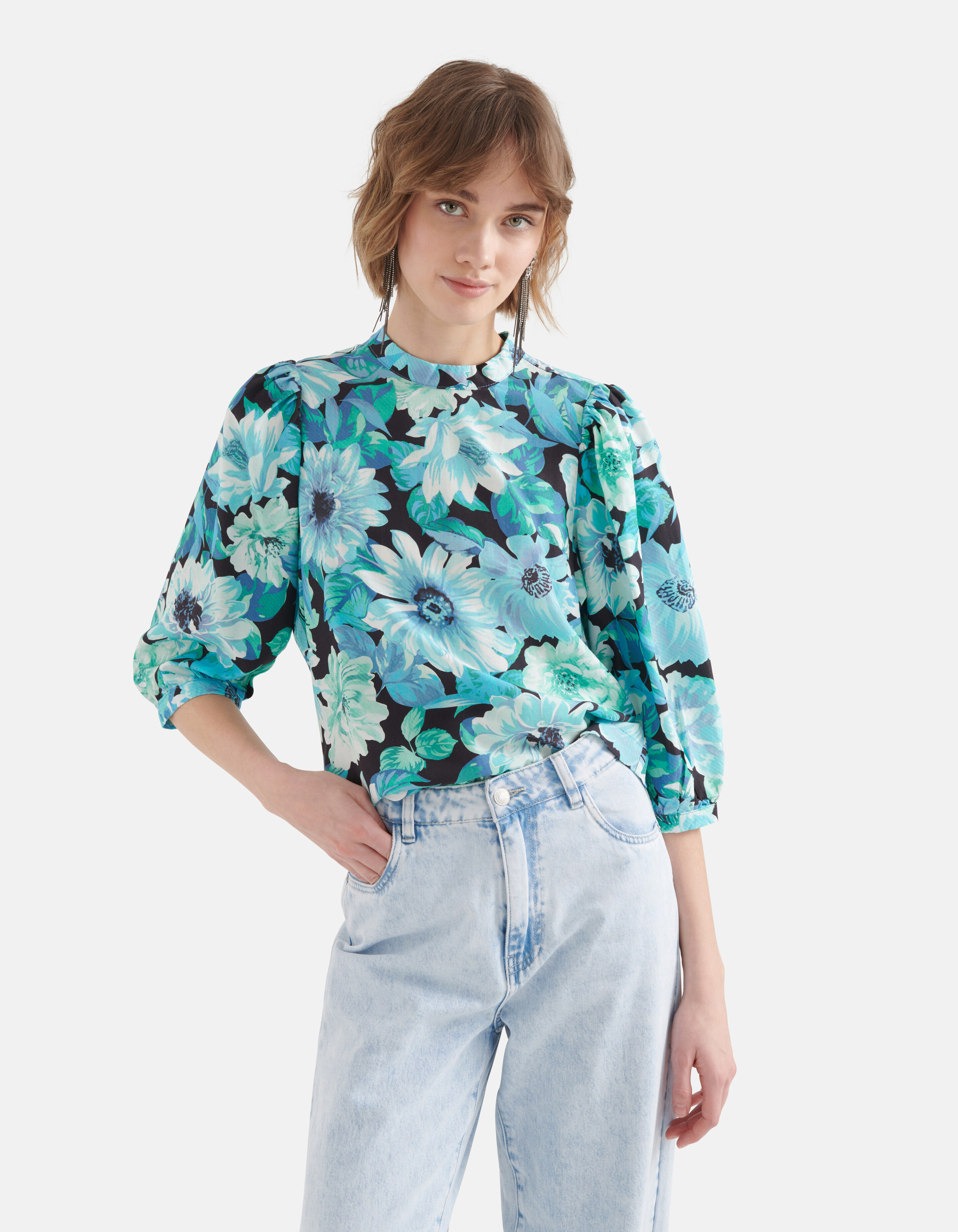 Top mit Blumenmuster Blau SHOEBY WOMEN