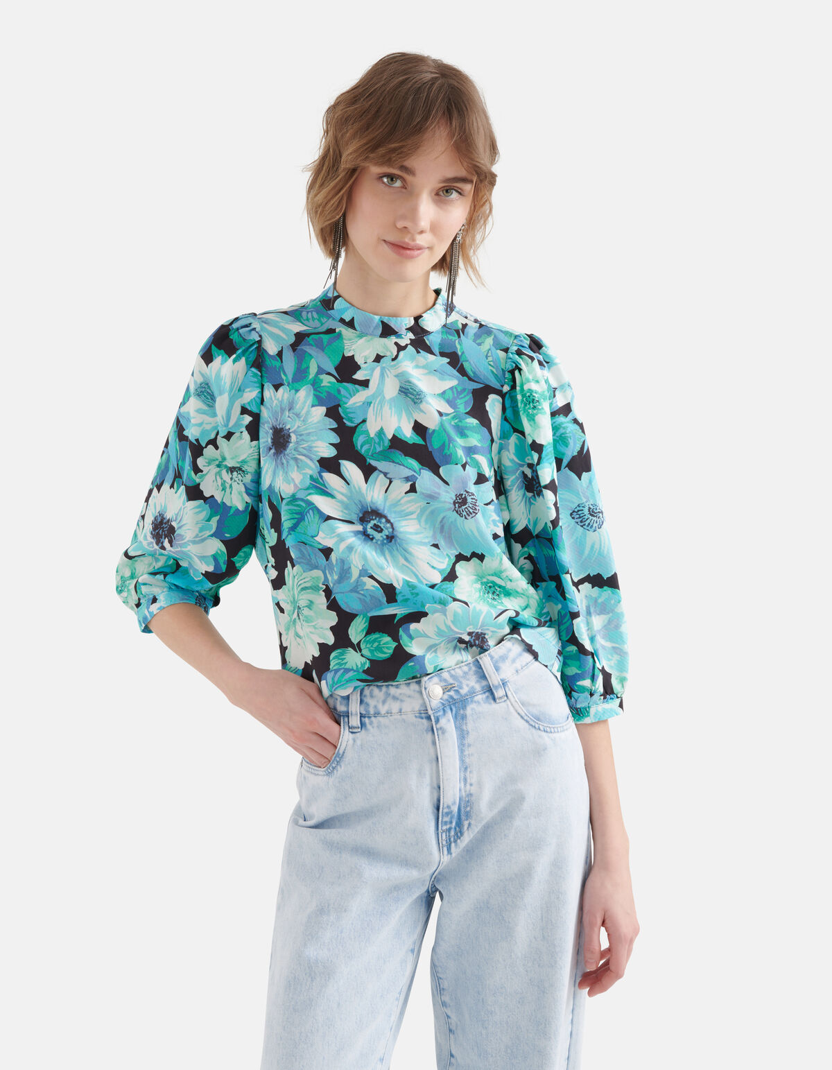 Top mit Blumendruck Blau SHOEBY WOMEN