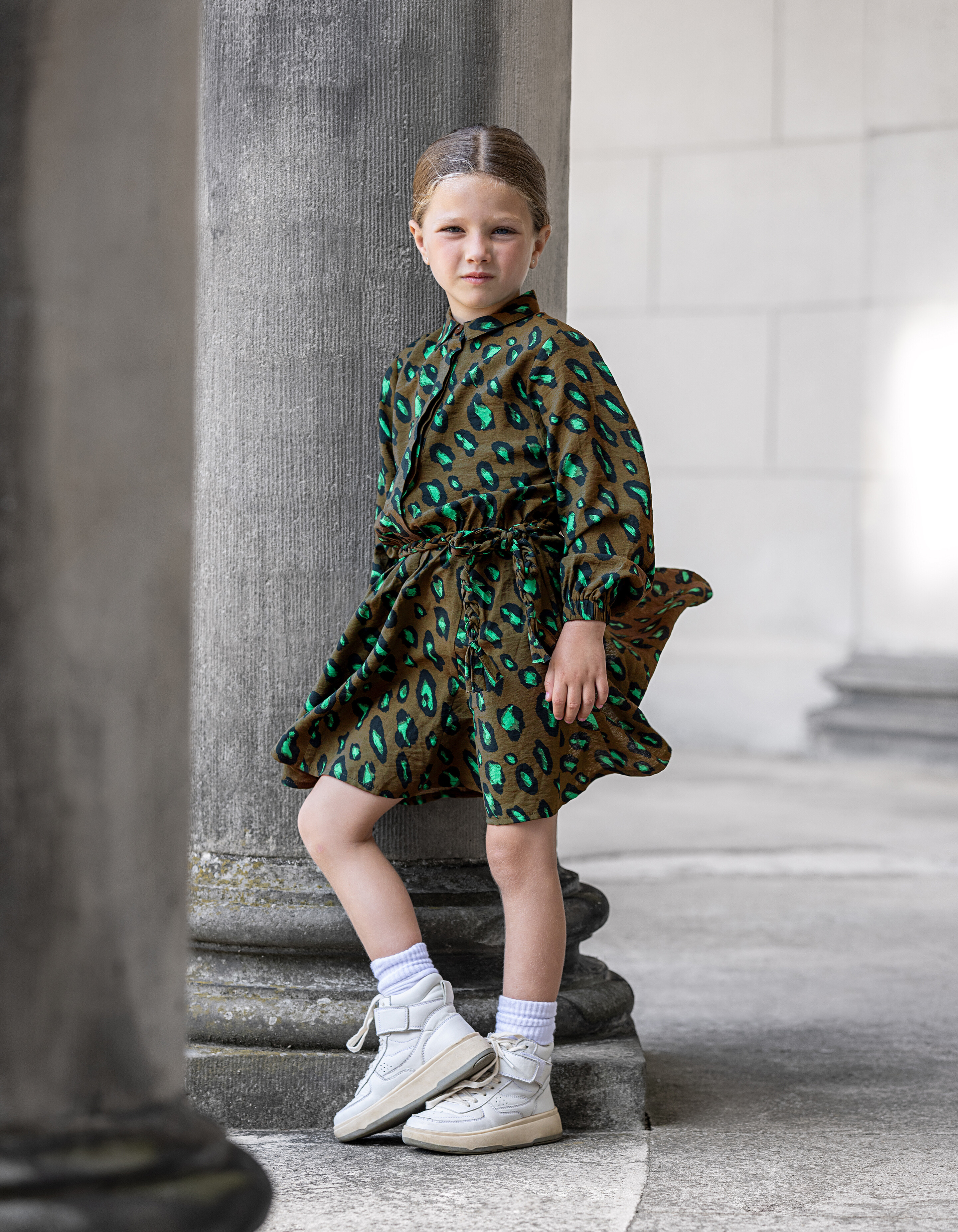 Kleid mit Leopardenmuster Dunkelgrün SHOEBY GIRLS