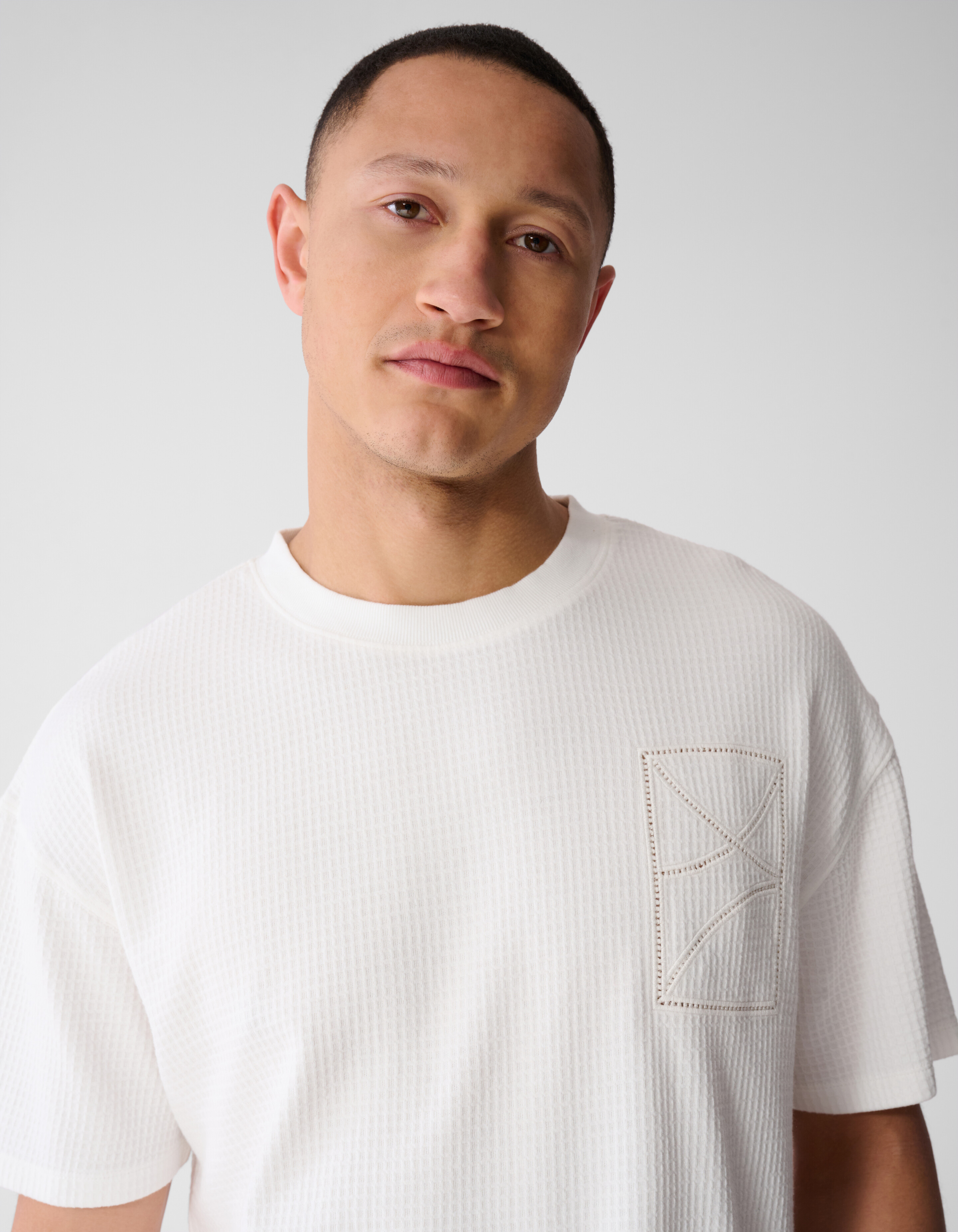 Waffel-Stickerei T-Shirt Wei&szlig; SHOEBY MEN