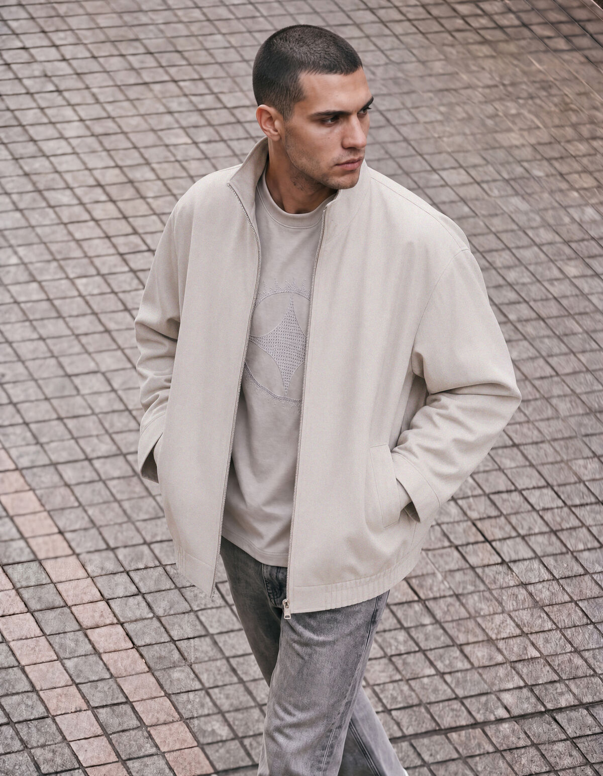 Funnel Neck Jacke Sand SHOEBY MEN