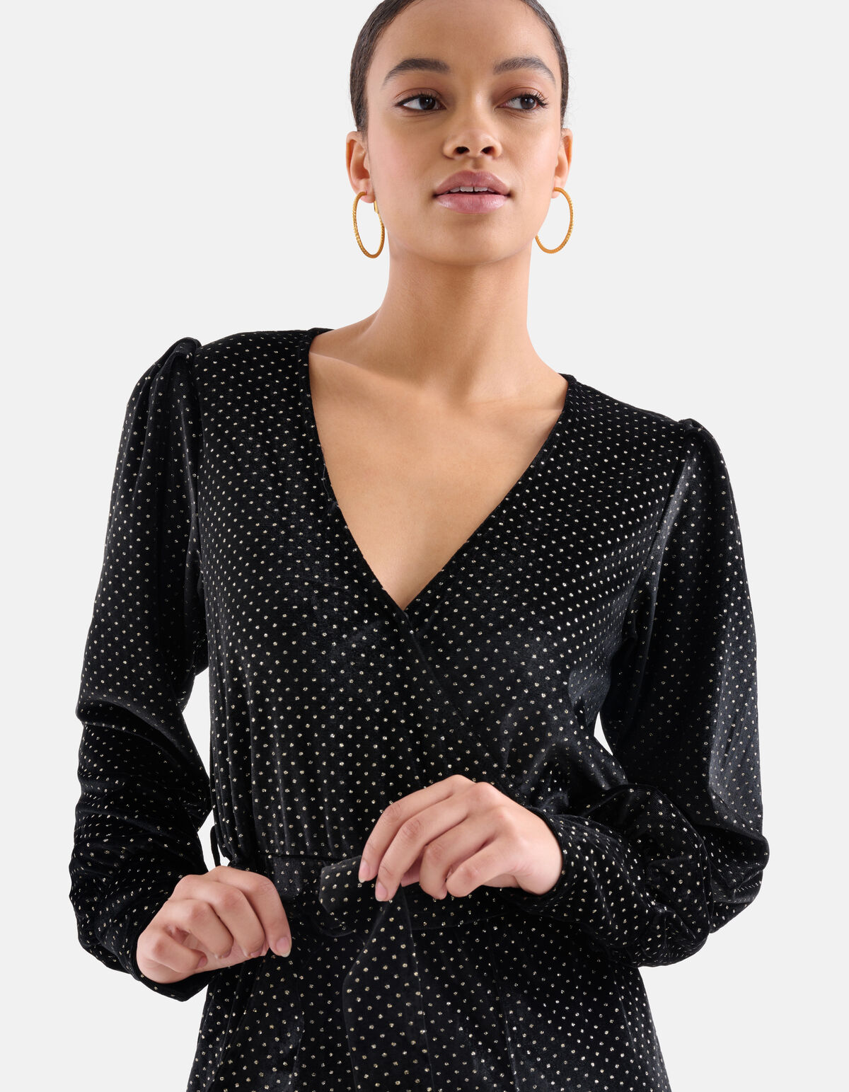 Samt Jumpsuit mit Strasssteinen Schwarz EKSEPT