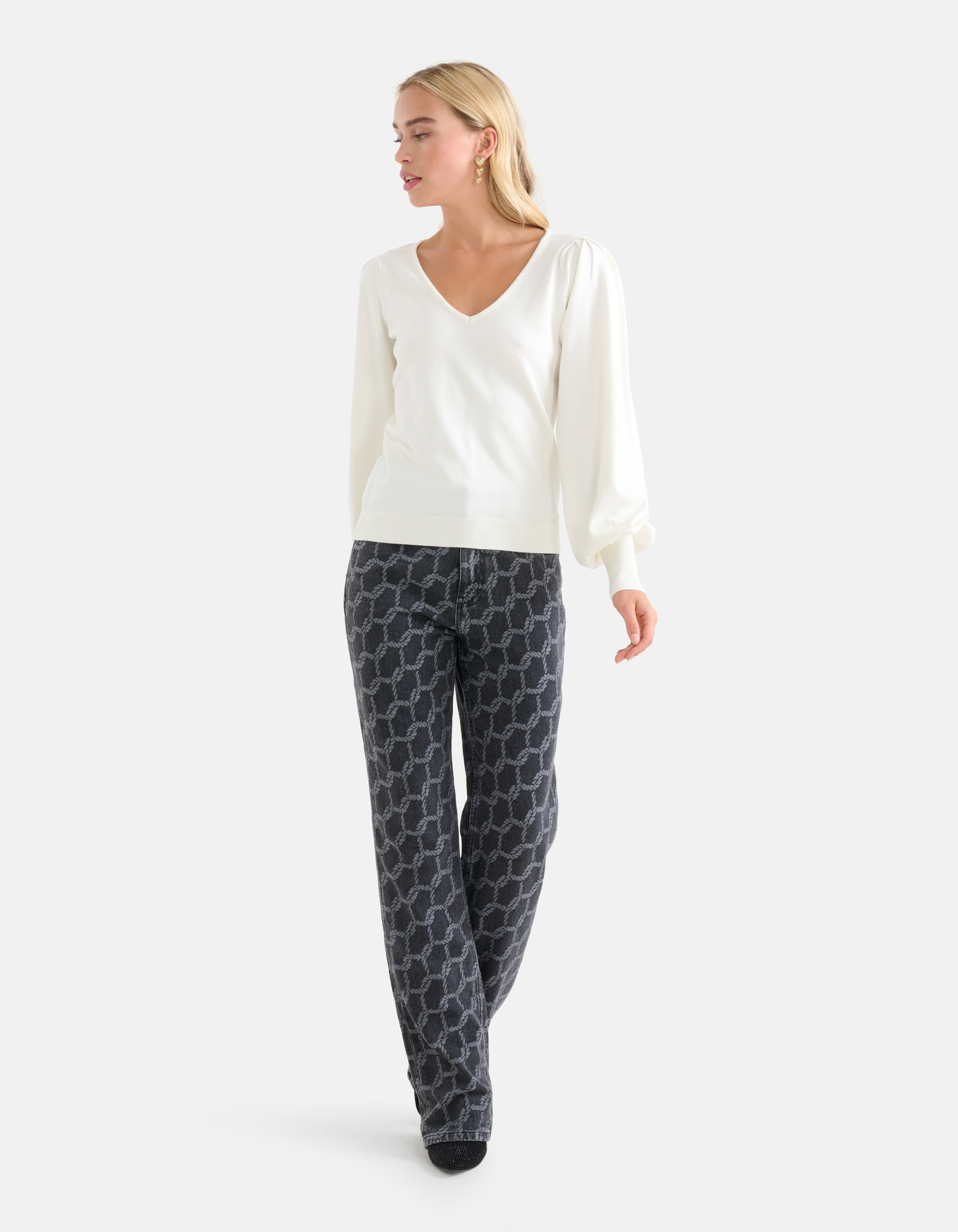 Gestrickter Pullover mit V-Ausschnitt Off White SHOEBY WOMEN