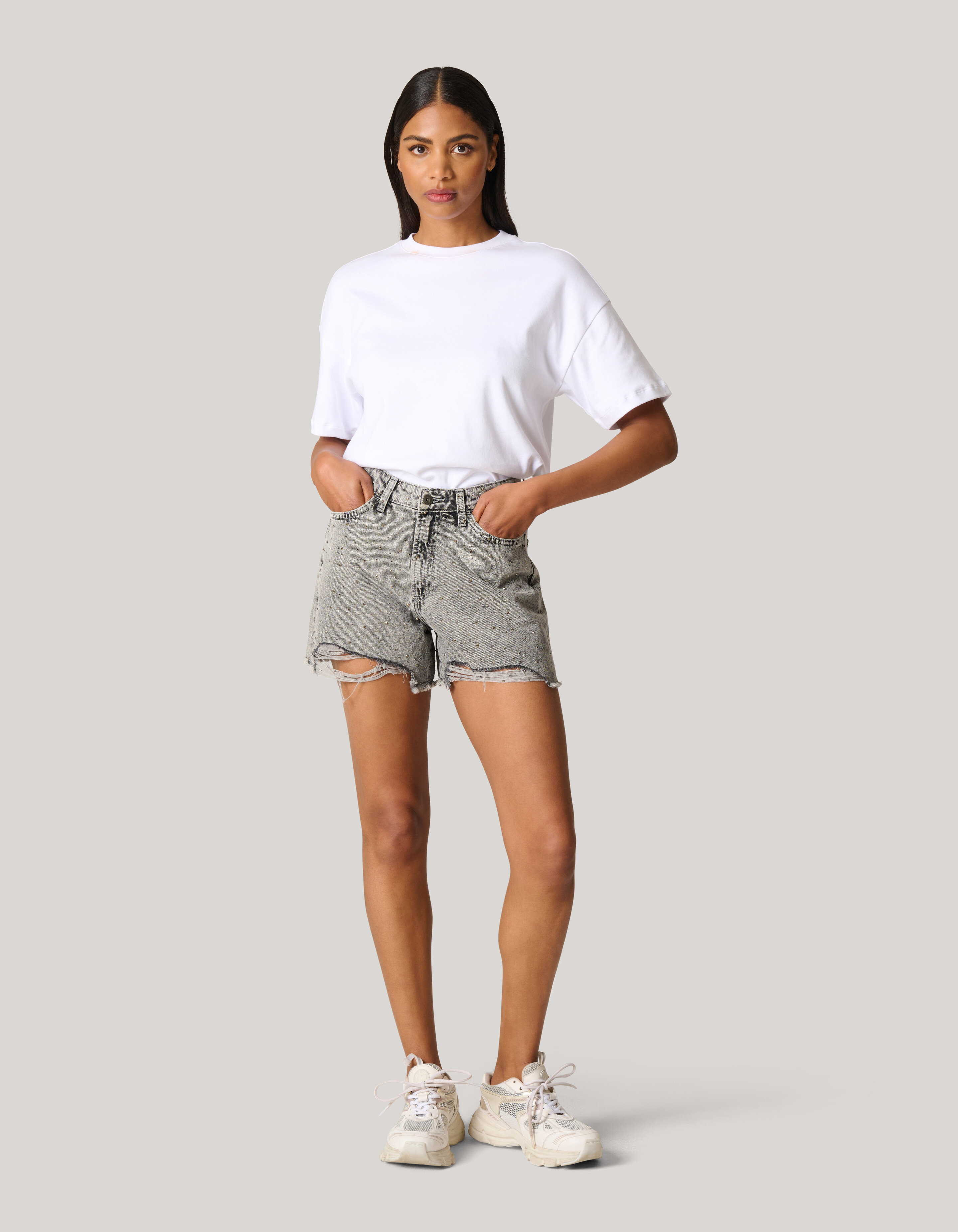 Strass Denim Short Hellgrau SHOEBY WOMEN