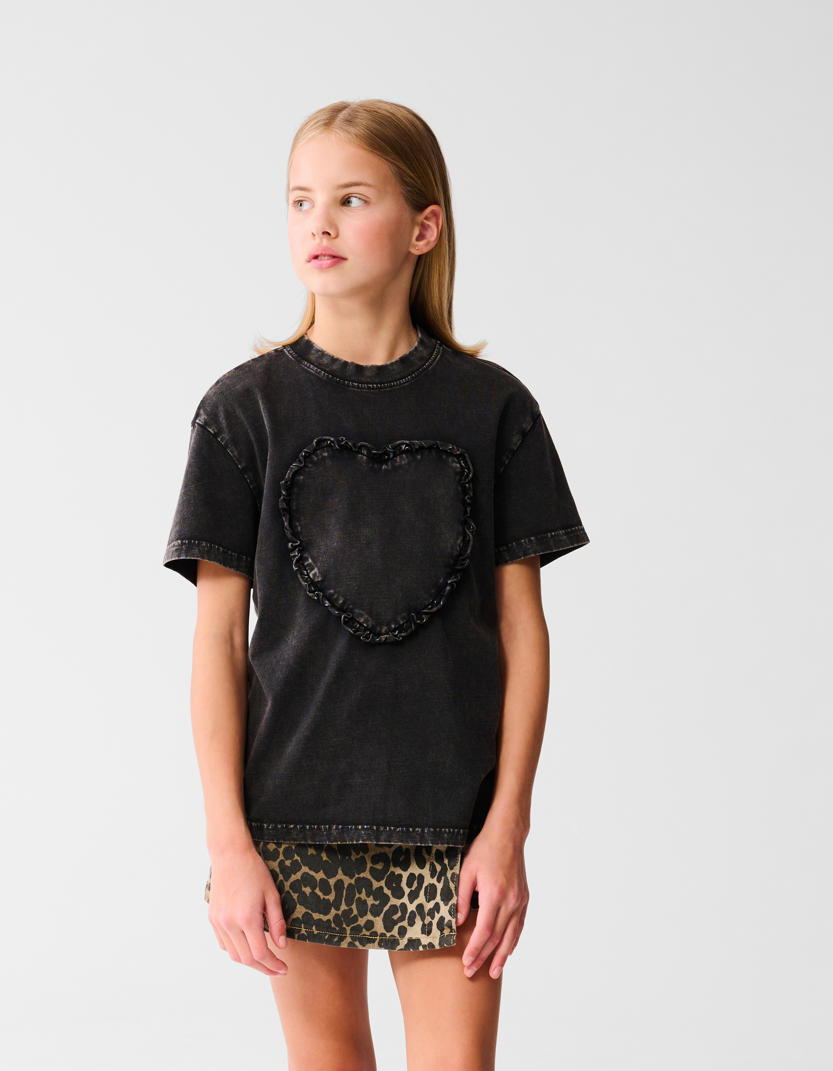 Gewaschenes Herz-T-Shirt Dunkelgrau SHOEBY GIRLS