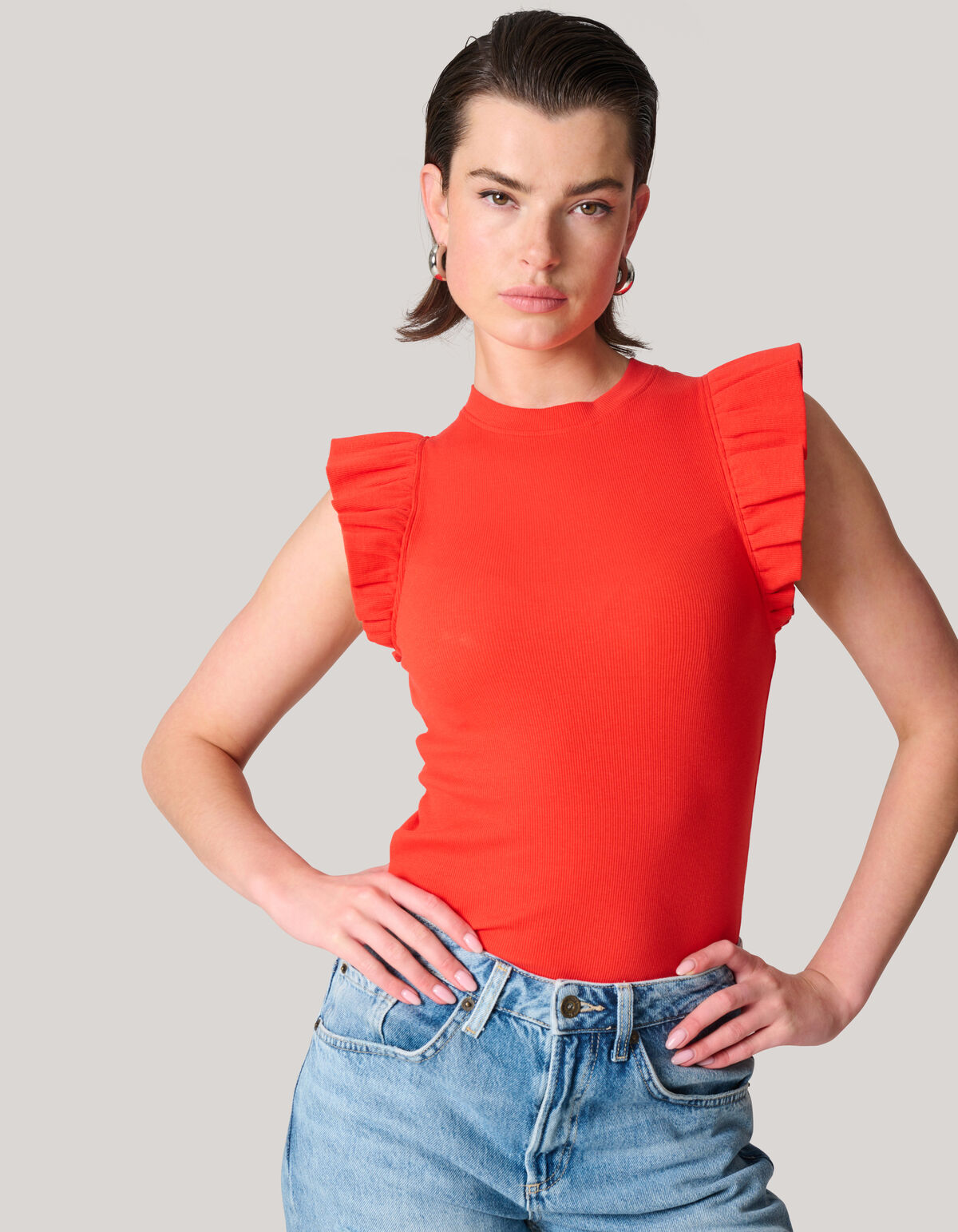 Jersey-Rüschen-Top Rot SHOEBY WOMEN