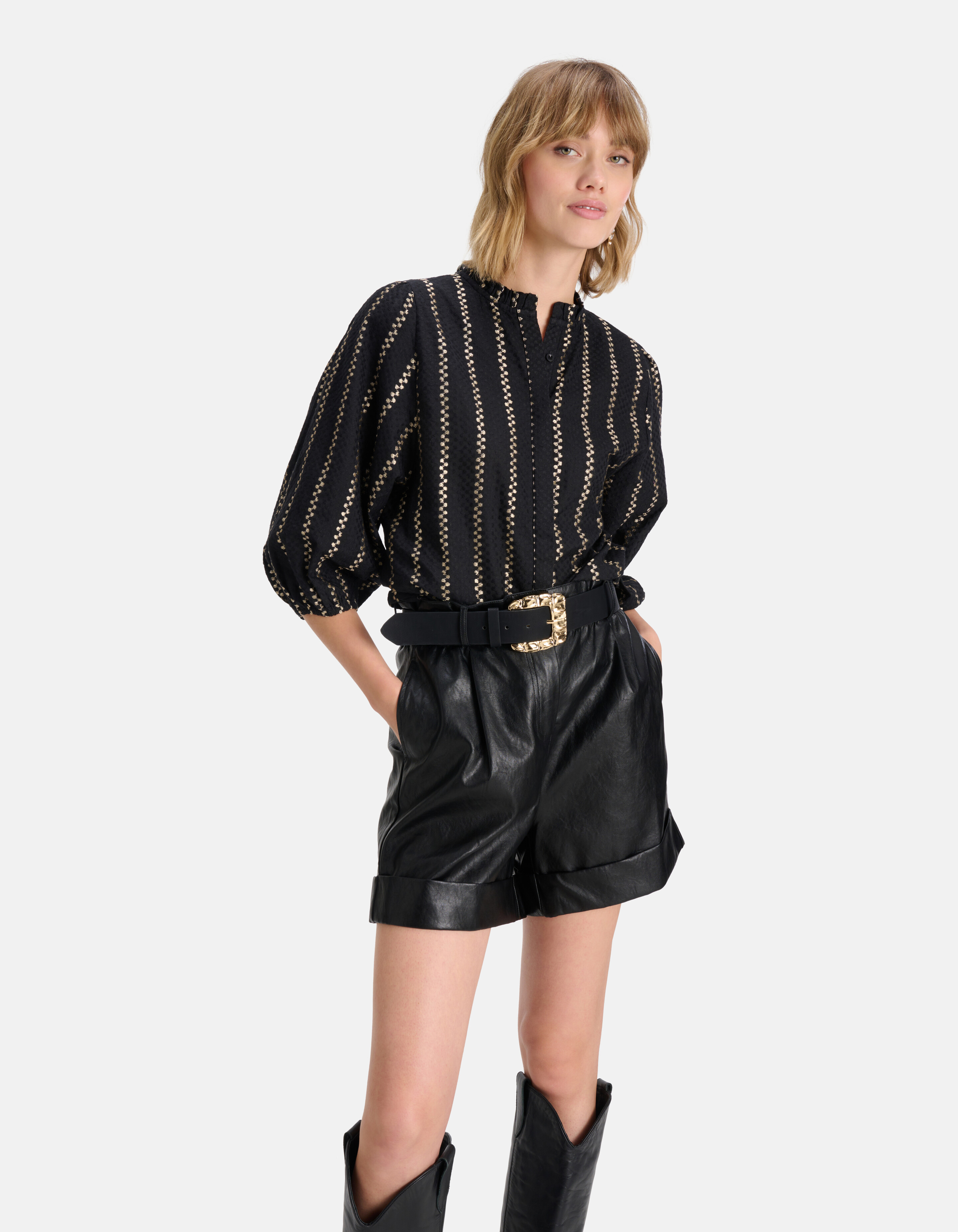 Besticktes Print-Top Schwarz SHOEBY WOMEN