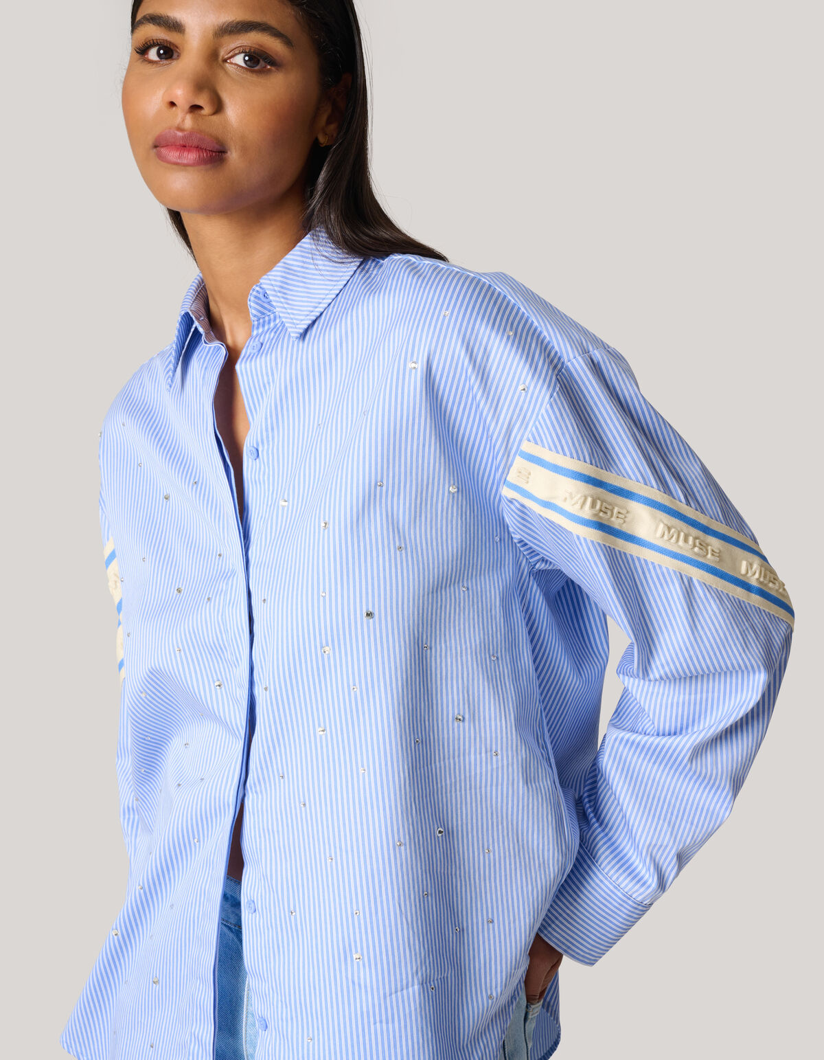 Pinstripe Strass Blouse Lichtblauw SHOEBY WOMEN