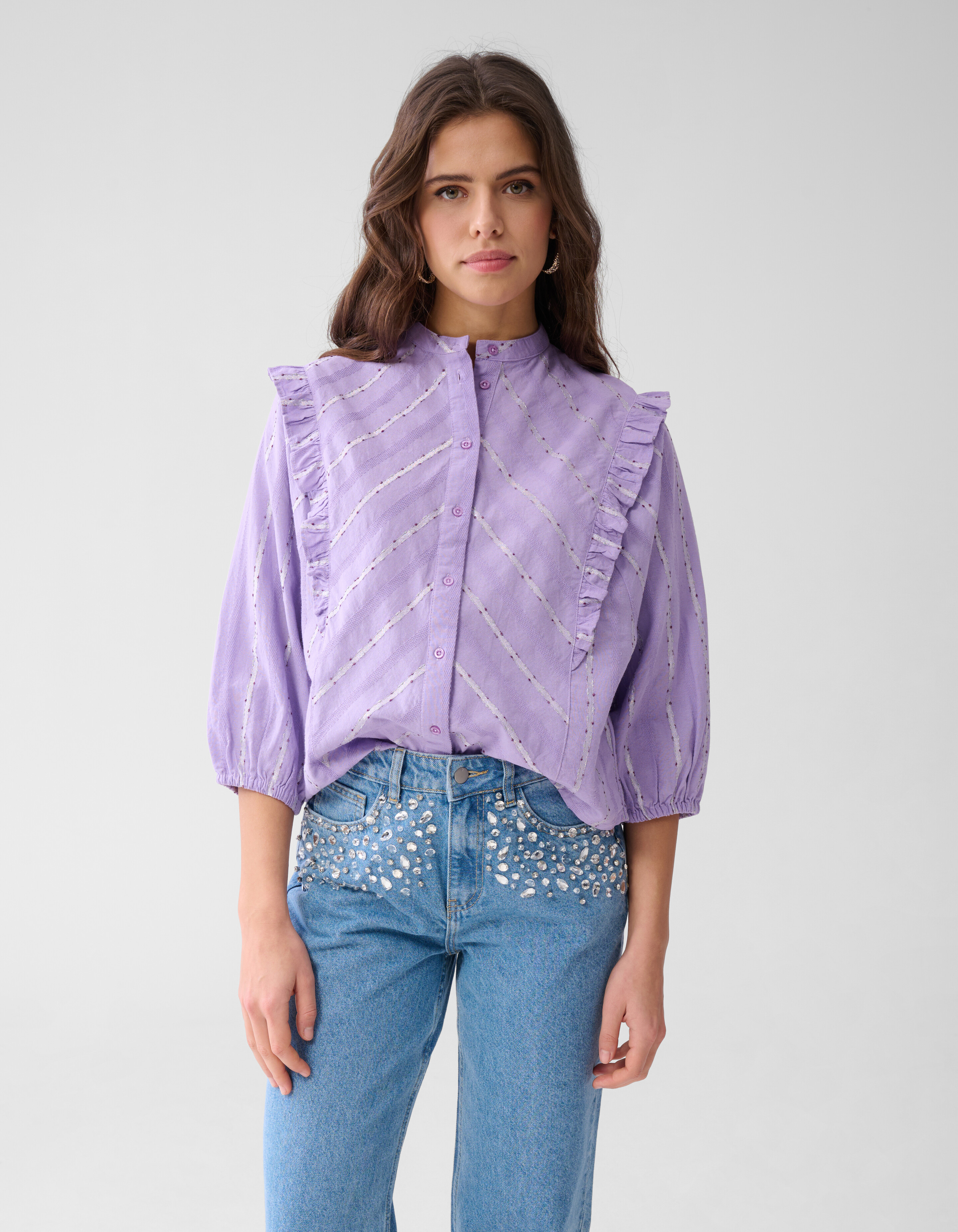 Jacquard-Rüschen-Bluse Hellviolett SHOEBY WOMEN