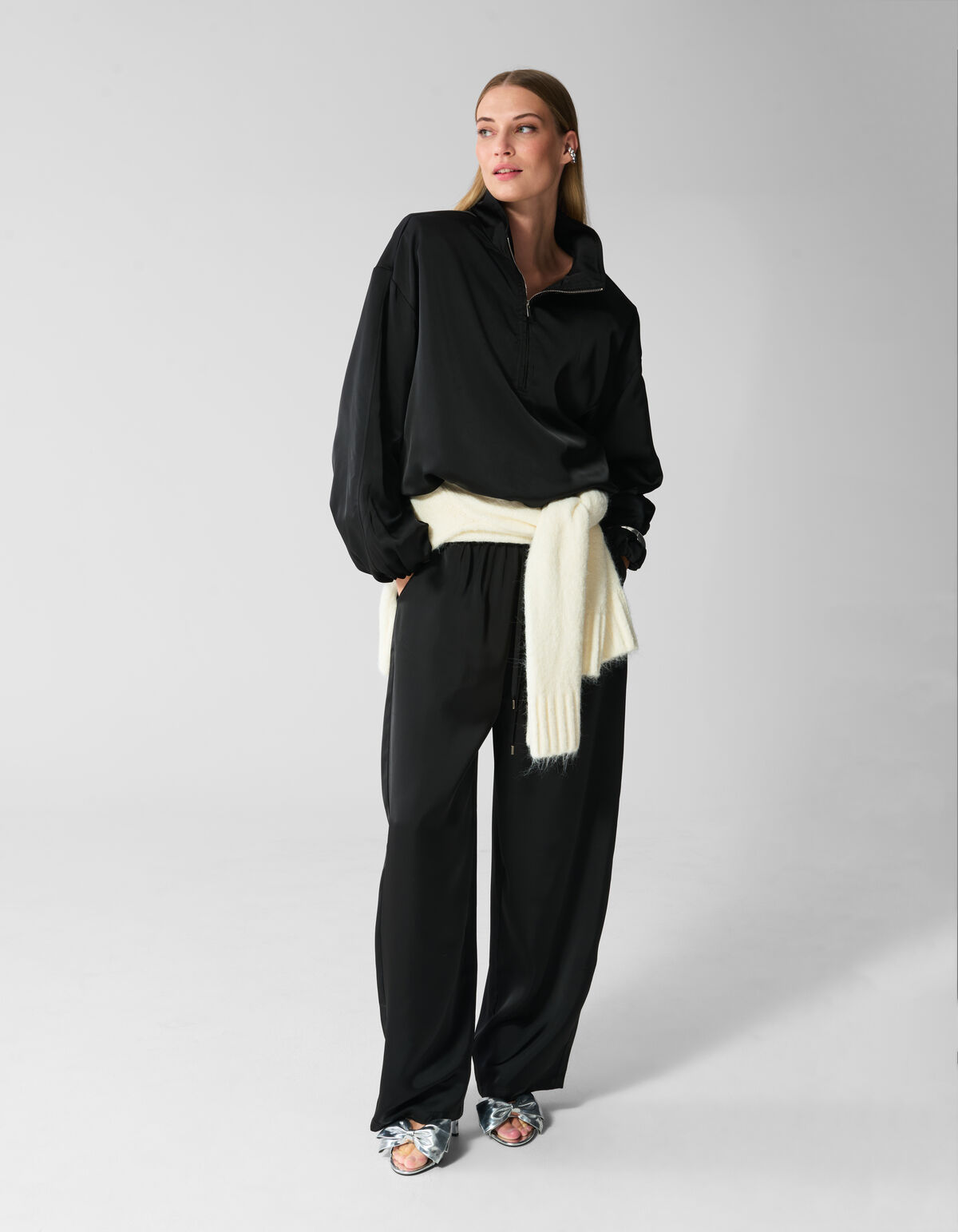 Satijnen Half Zip Top Zwart SHOEBY WOMEN