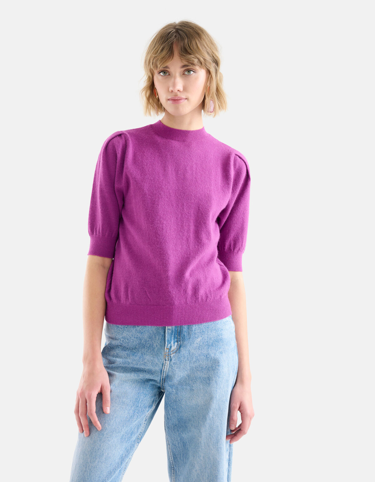 Stricktop mit Puffärmeln Dunkelviolett SHOEBY WOMEN