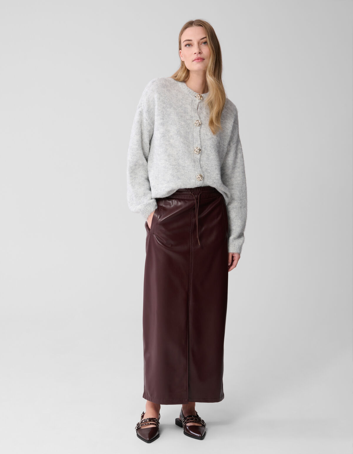 Maxirock aus veganem Leder Dunkelrot SHOEBY WOMEN