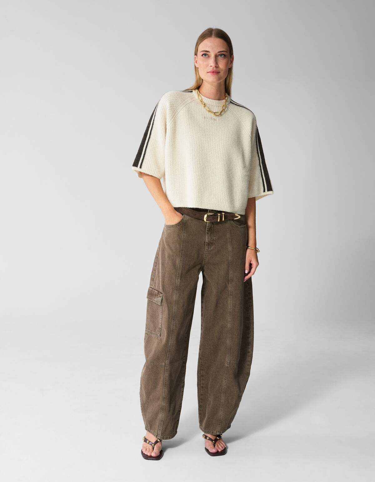 Gestreifter Pullover Mit Halblangen &Auml;rmeln Ecru SHOEBY WOMEN