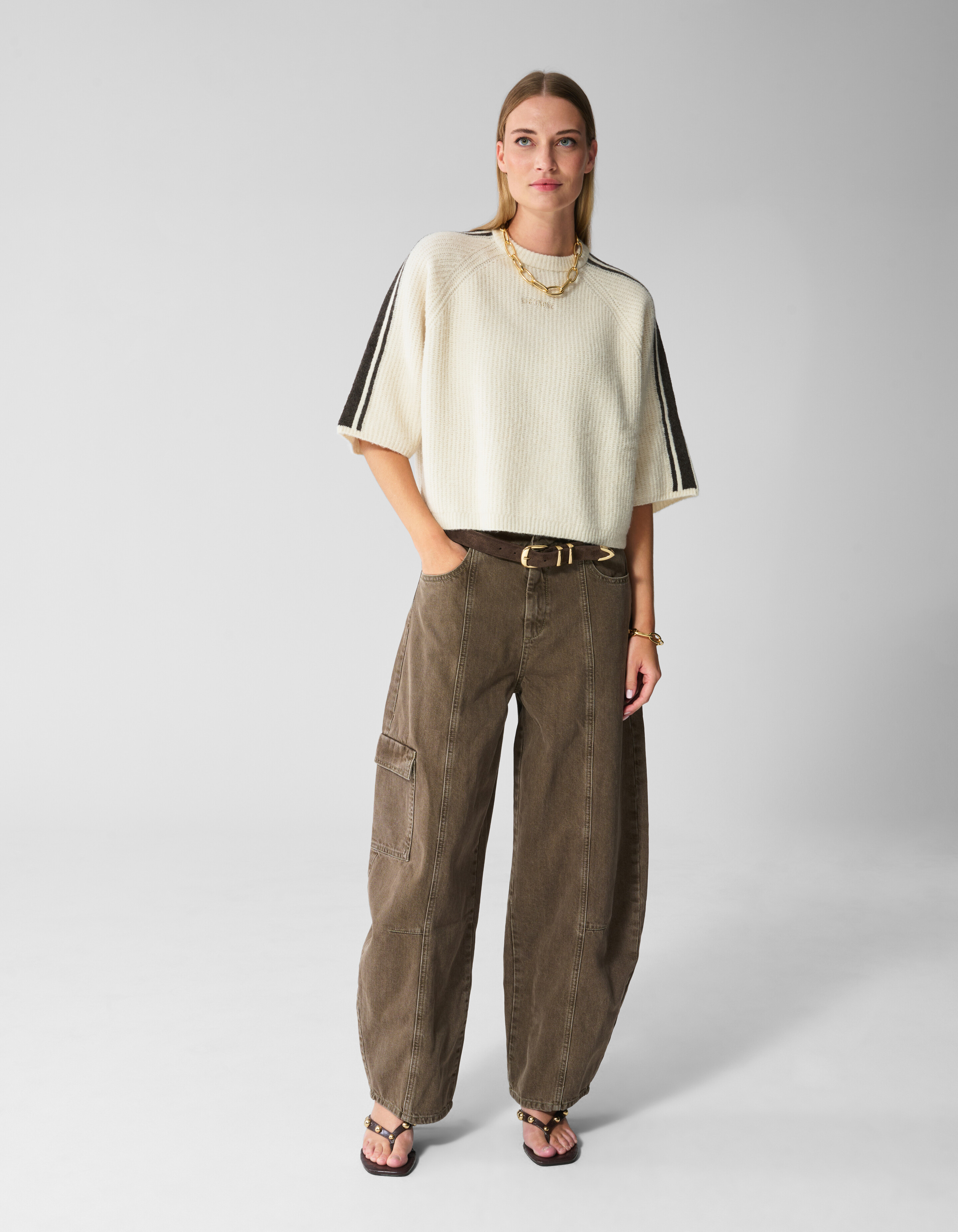 Gestreifter Pullover Mit Halblangen &Auml;rmeln Ecru SHOEBY WOMEN