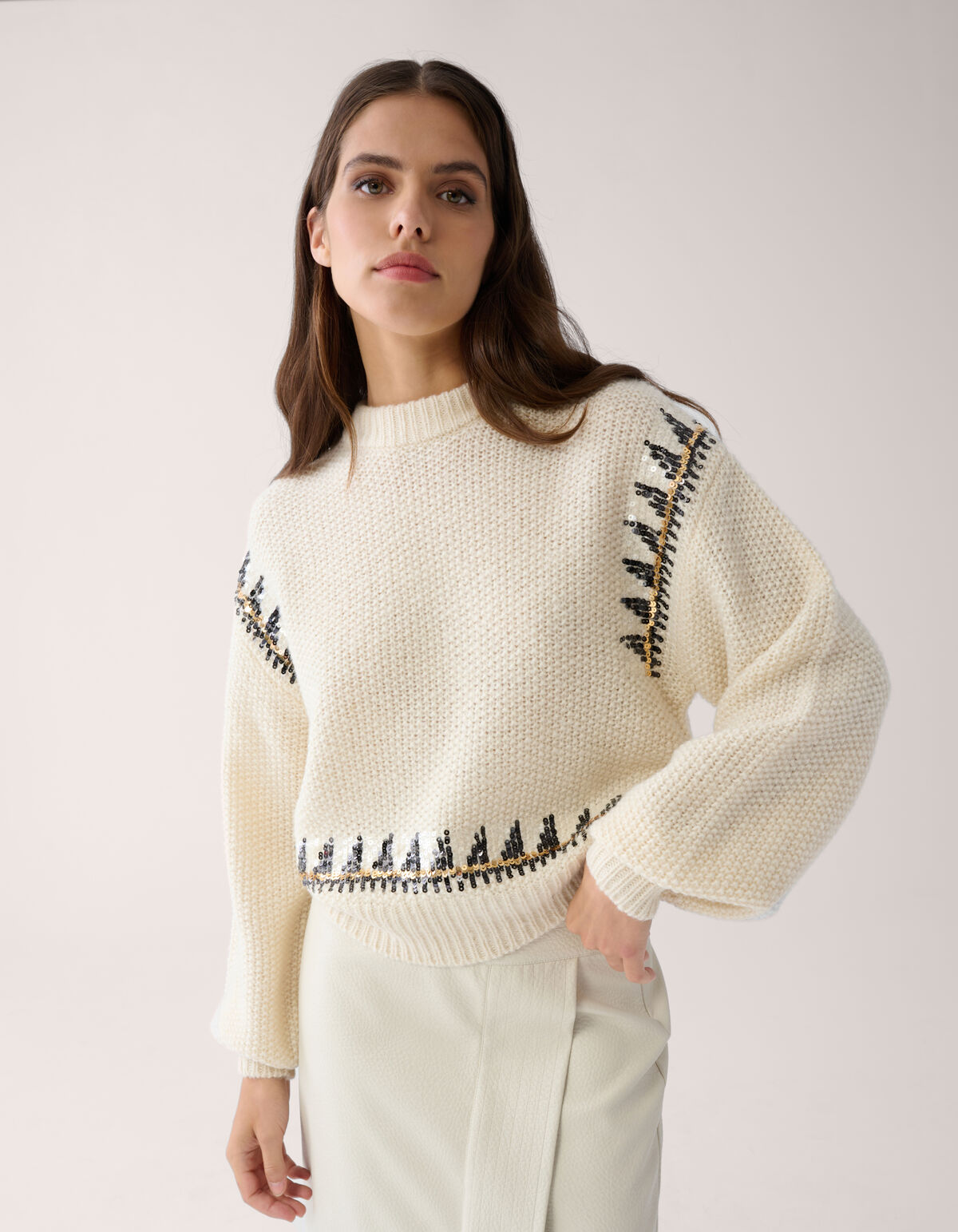 Gestrickter Pailetten-Pullover Off White von Mieke SHOEBY WOMEN