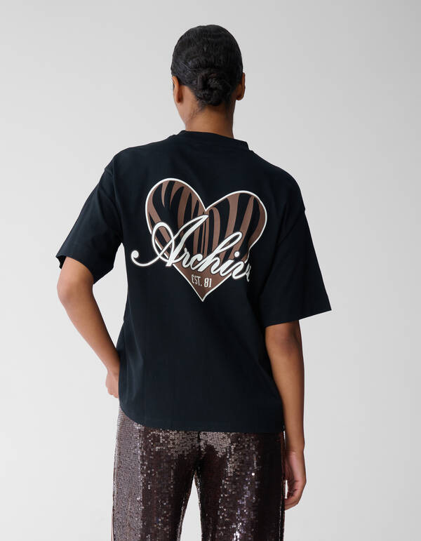 T-Shirt mit Herz-Motiv auf der R&uuml;ckseite, Schwarz SHOEBY WOMEN