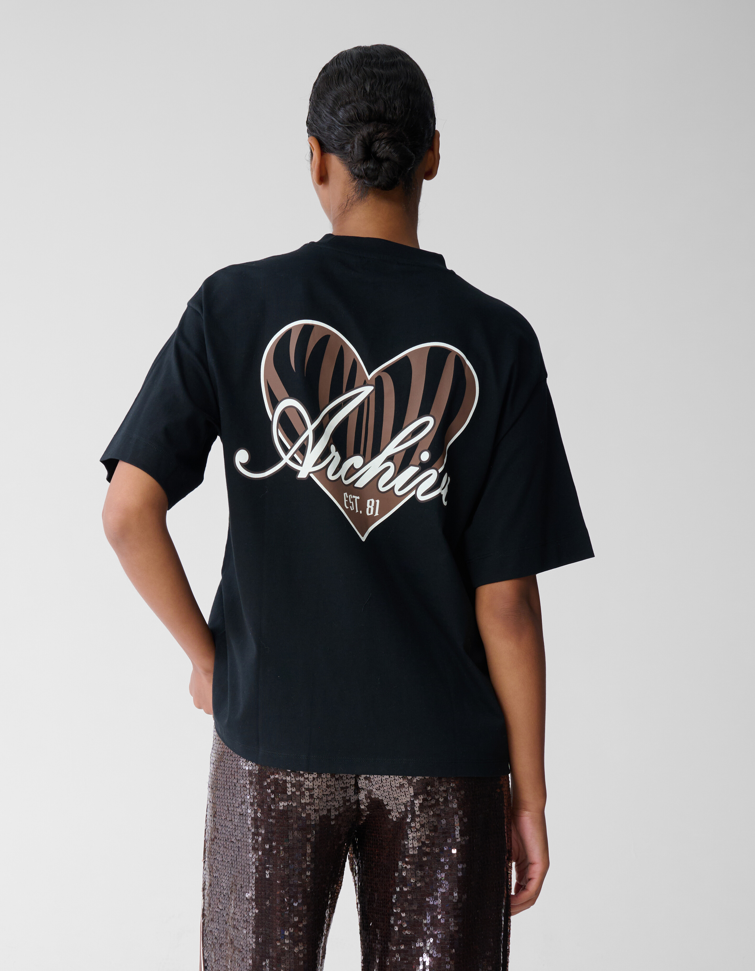 T-Shirt mit Herz-Motiv auf der Rückseite, Schwarz SHOEBY WOMEN