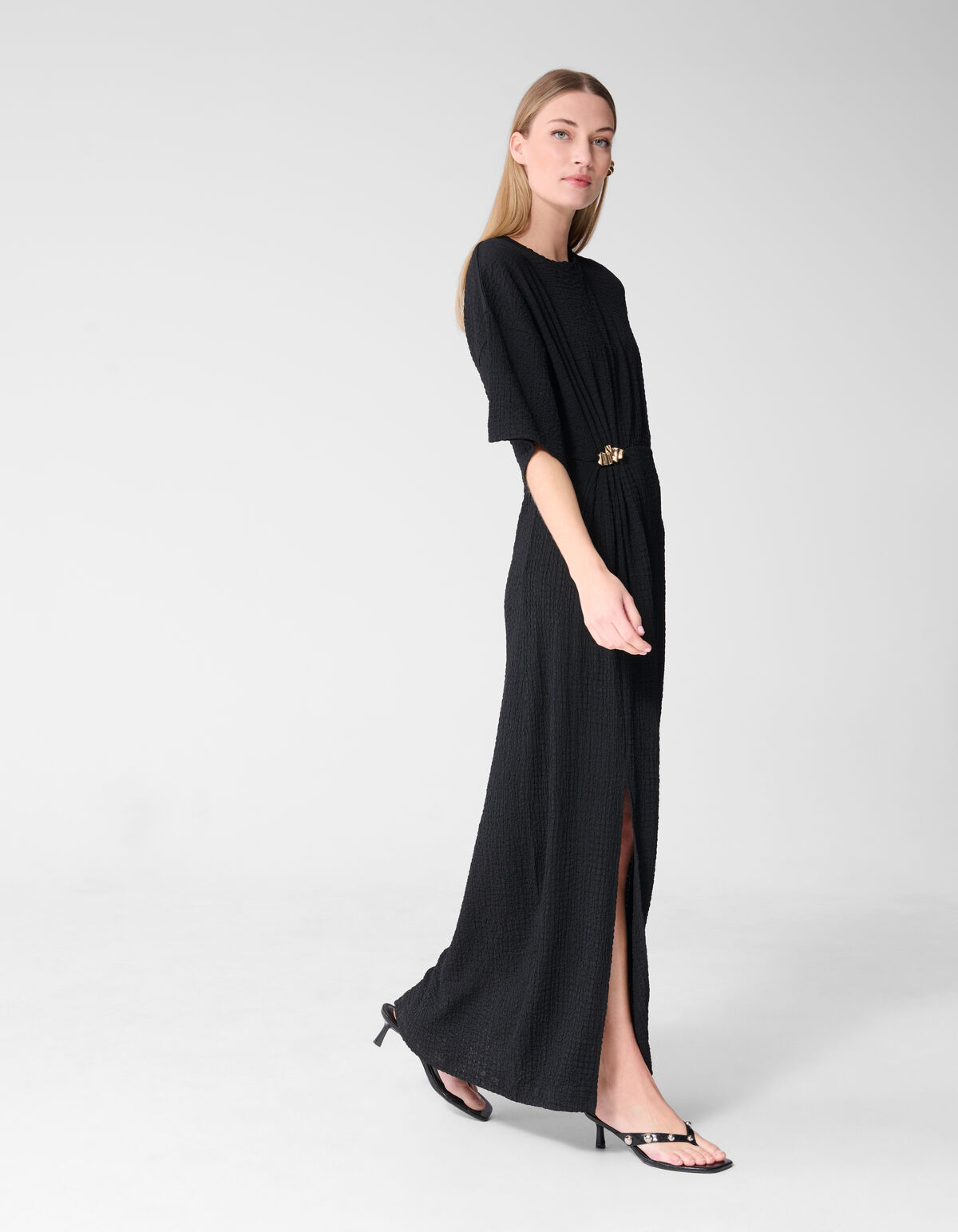 Organisches Crinkle Maxikleid Schwarz SHOEBY WOMEN