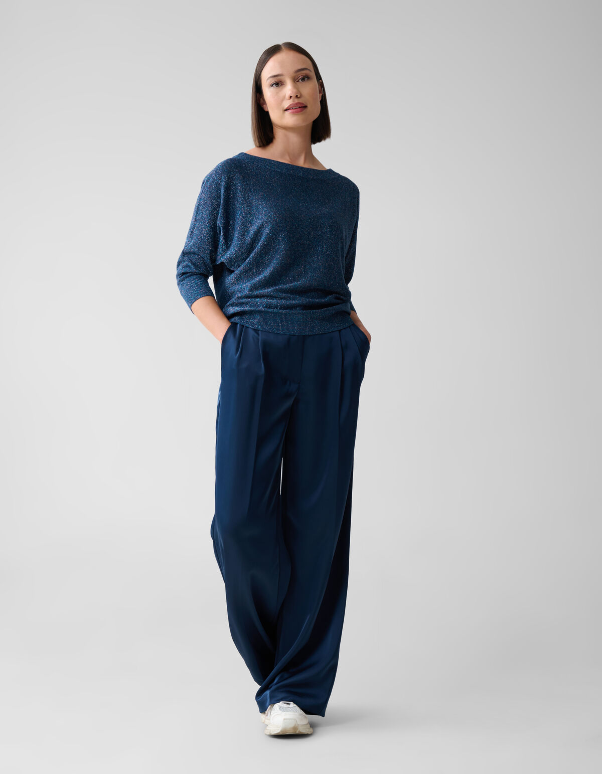 Glitzer Fledermausärmel Pullover Dunkelblau SHOEBY WOMEN