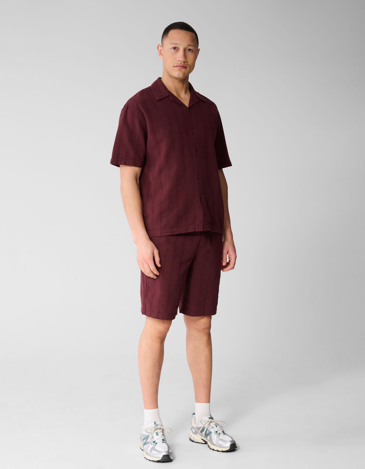 Seersucker-Streifenhemd Dunkelrot SHOEBY MEN