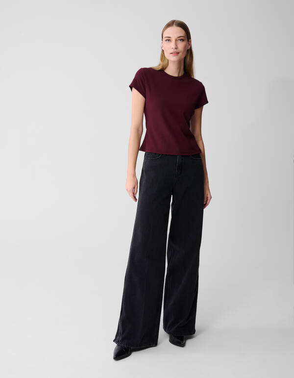 Geripptes T-Shirt, Dunkelrot SHOEBY WOMEN
