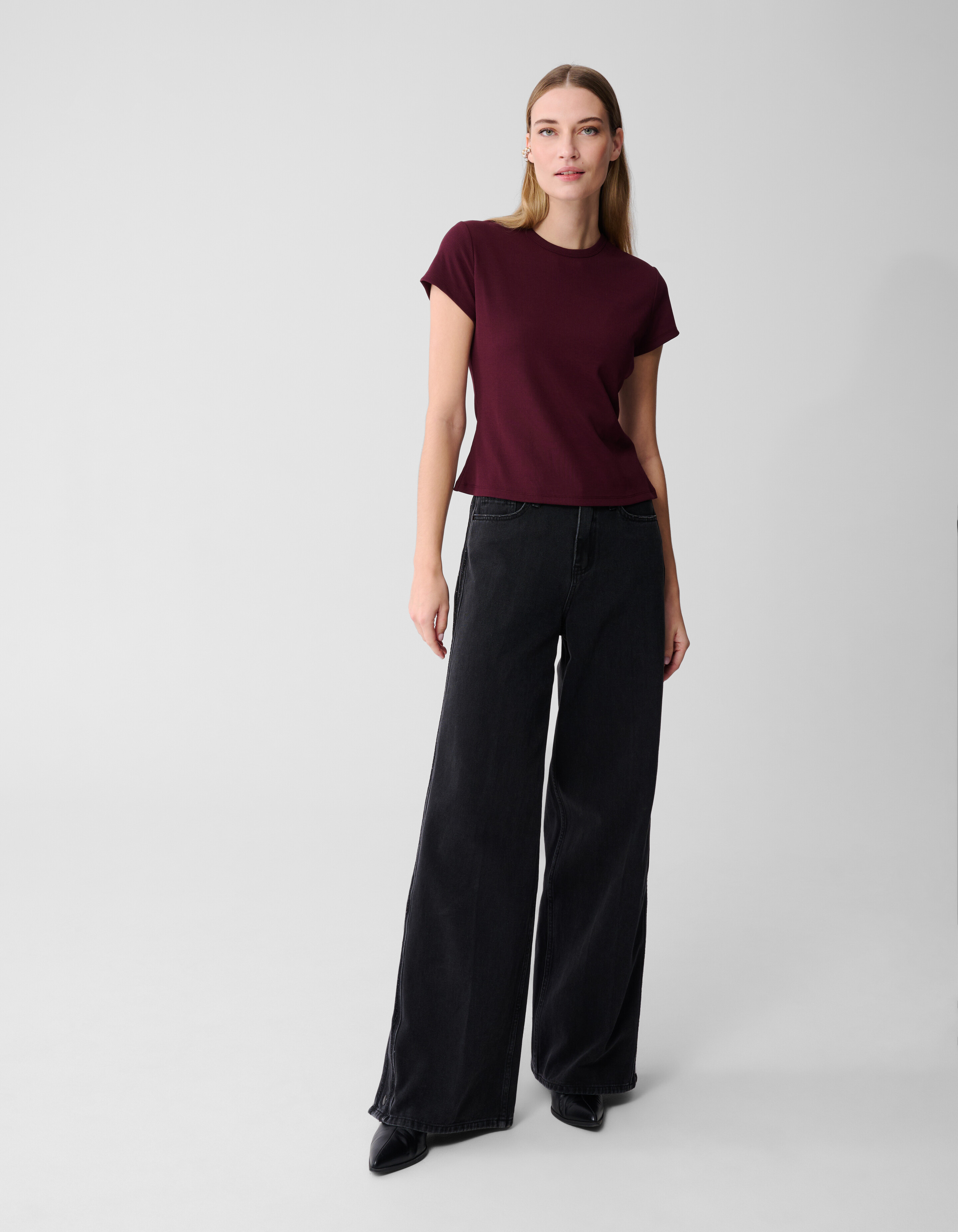 Geripptes T-Shirt, Dunkelrot SHOEBY WOMEN