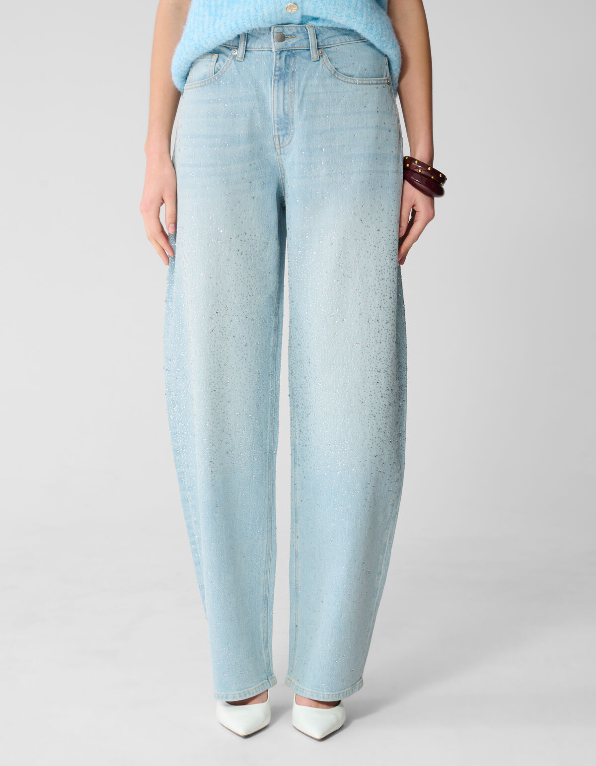 Strass-Wasserfall-Jeans mit Barrel-Passform, geble SHOEBY WOMEN