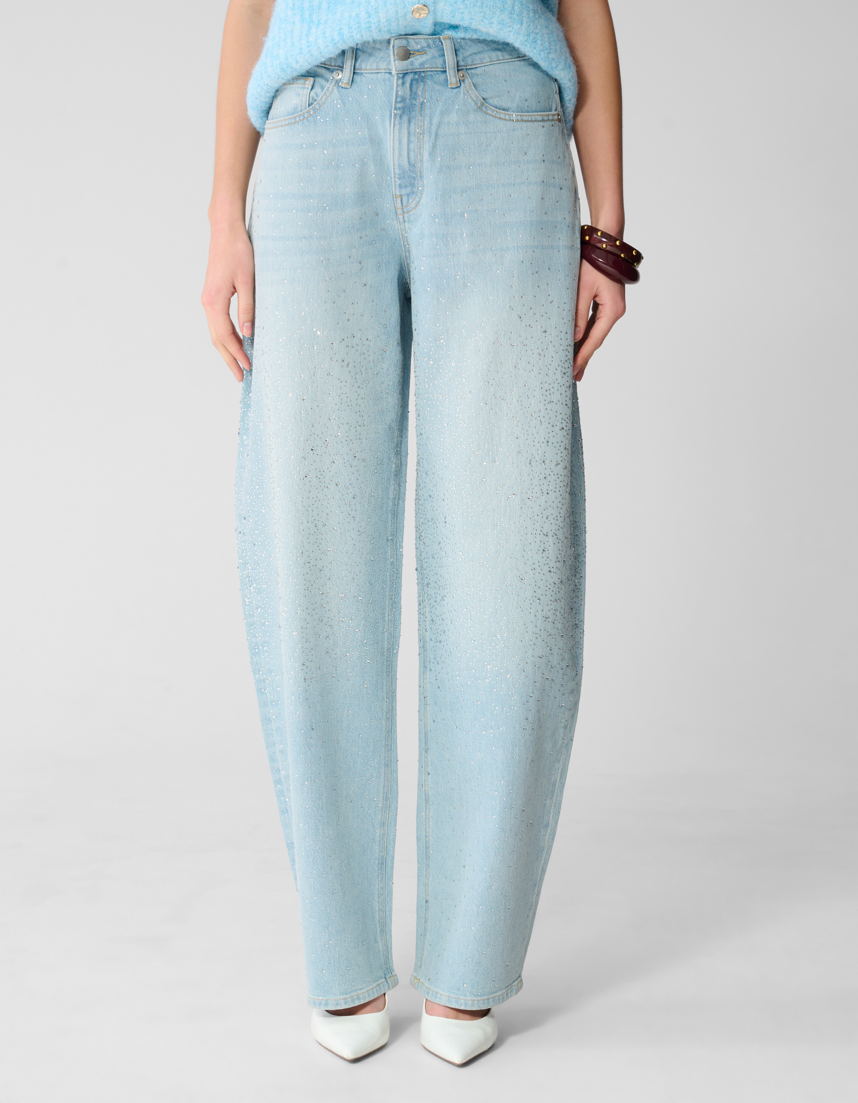Strass-Wasserfall-Jeans mit Barrel-Passform, geble SHOEBY WOMEN