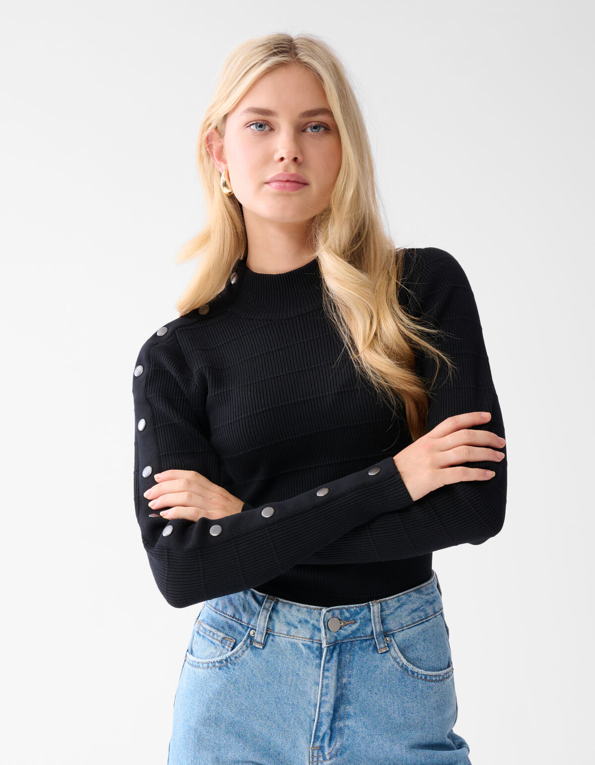 Knopf-Rollkragenpullover Schwarz SHOEBY WOMEN