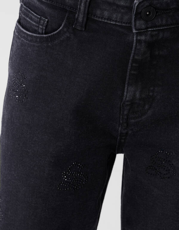 Shiny Wide Leg Fit Jeans in Schwarz SHOEBY GIRLS
